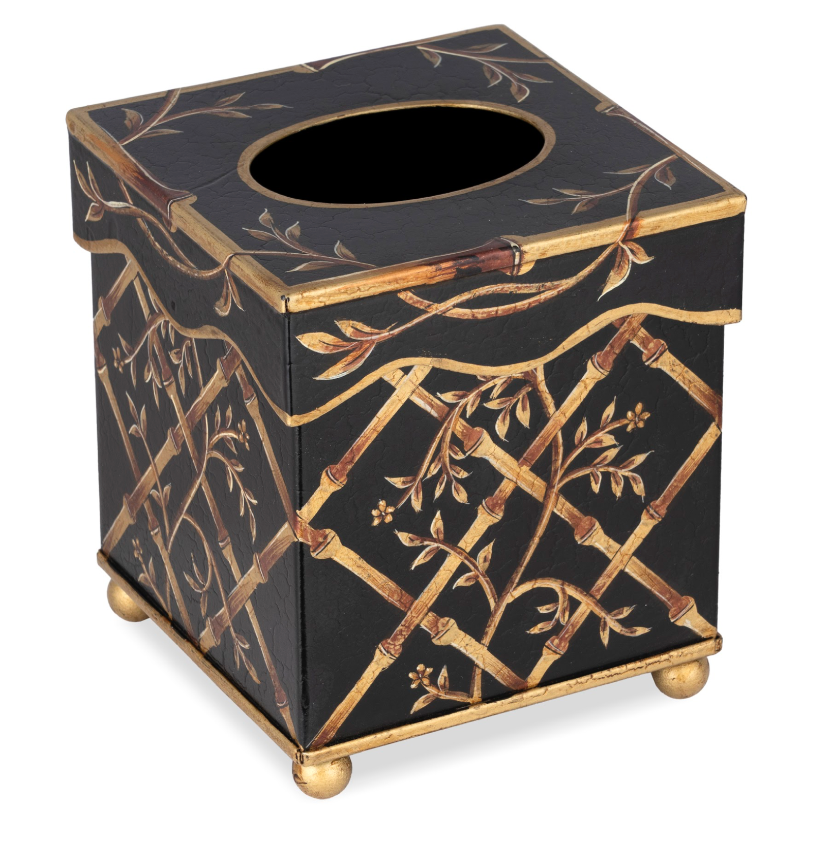 Black Bamboo & Floral Tissue Holder