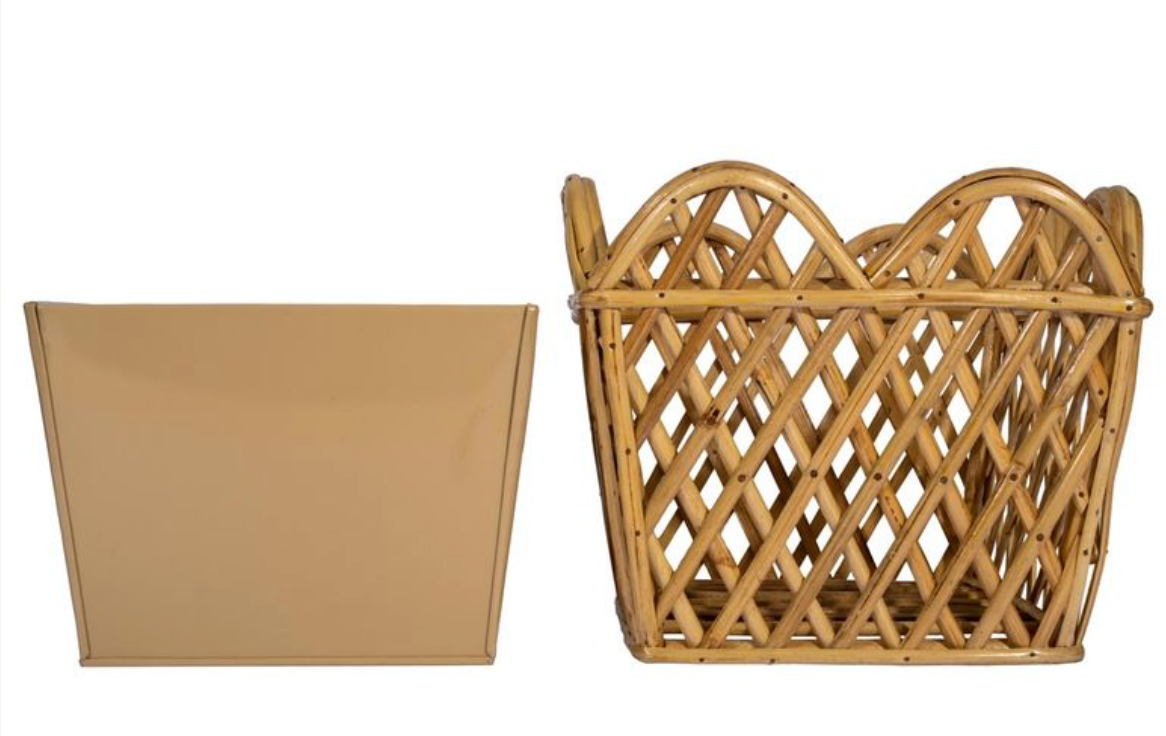 Natural Square Scalloped Lattice Rattan Planter