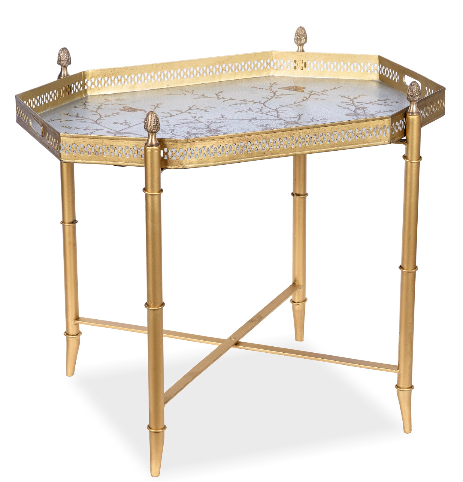 Pewter Octagon Tray with Gold Table