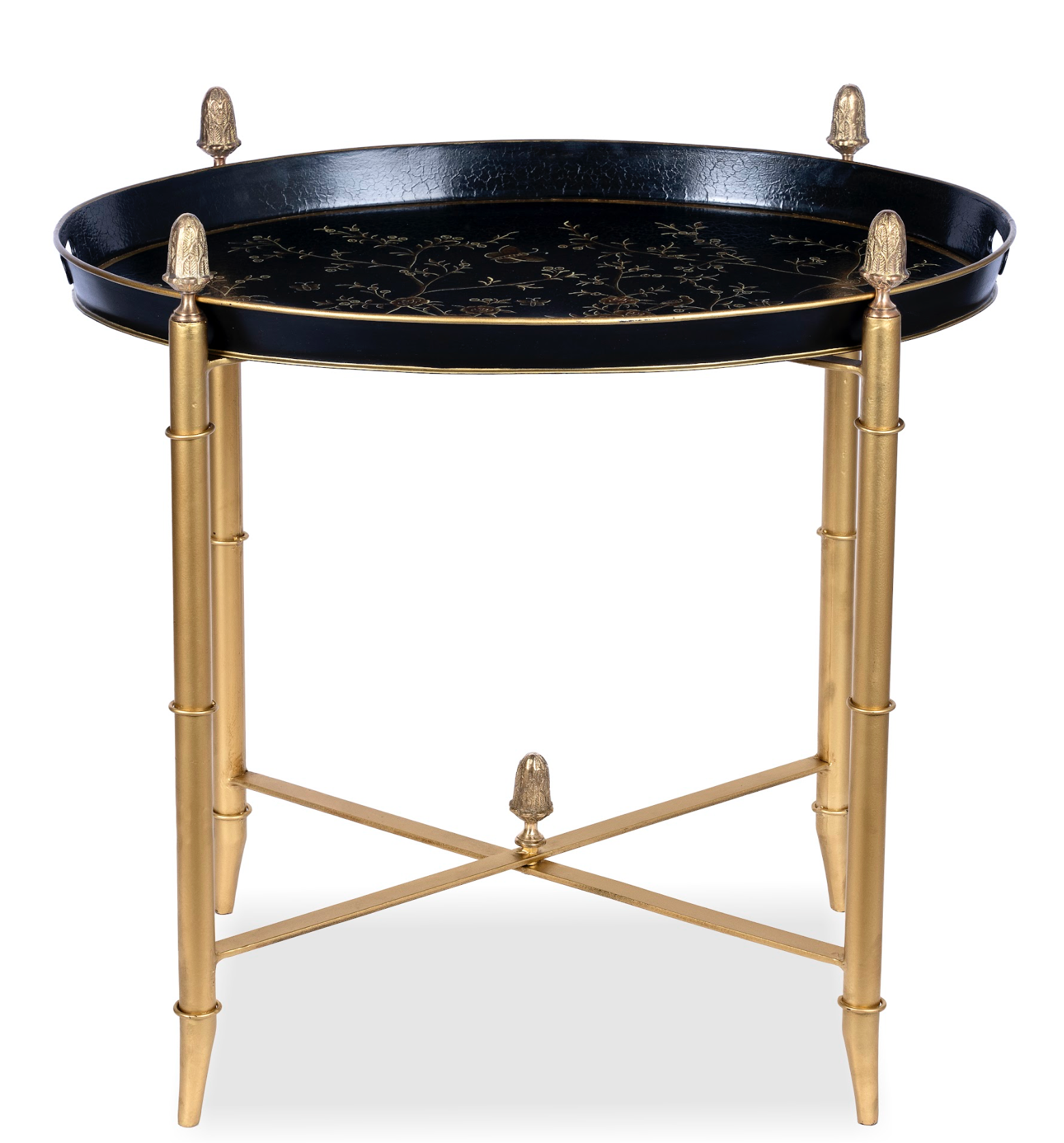 BLACK Round Tray & Gold Table with Finials