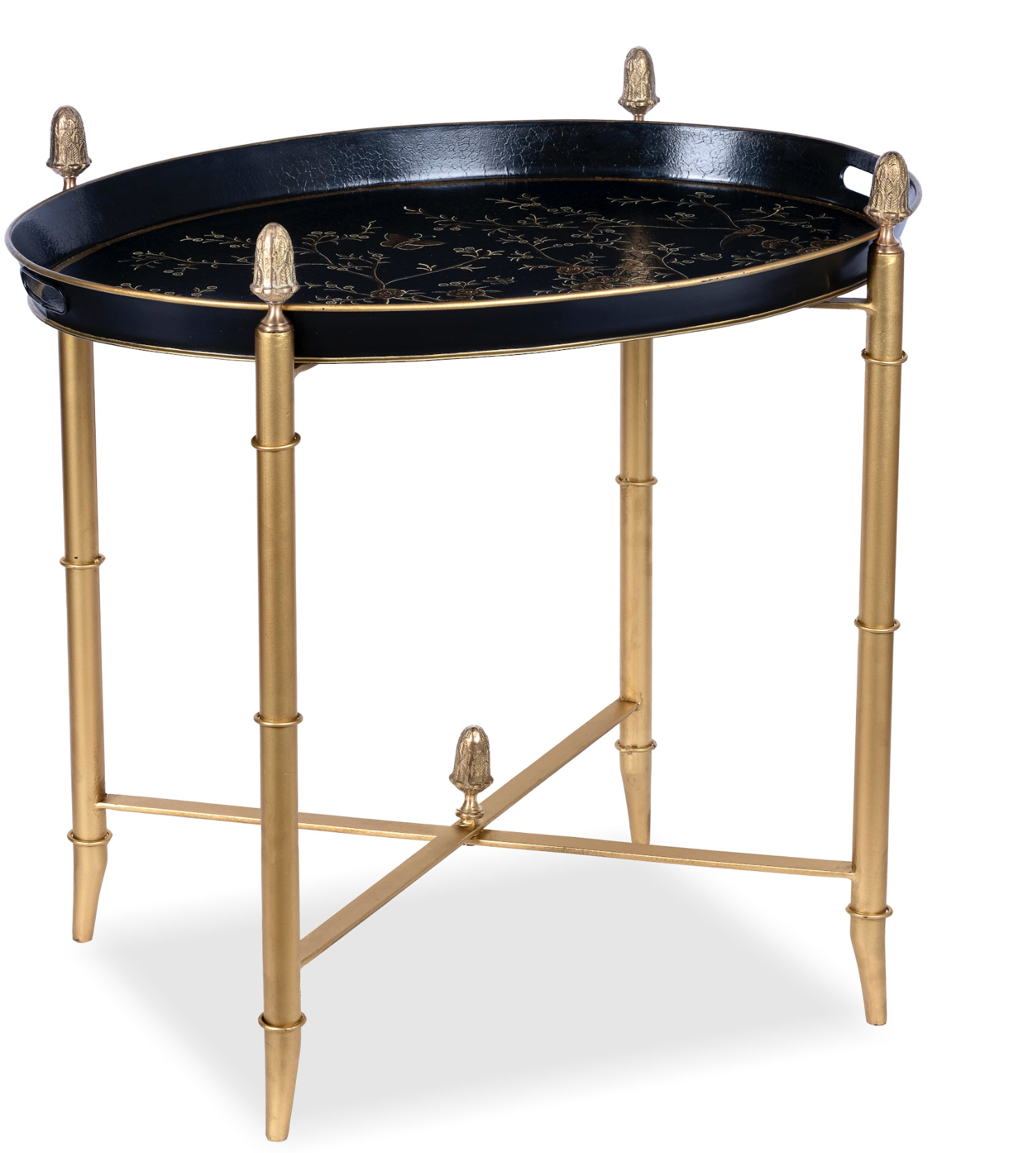 BLACK Round Tray & Gold Table with Finials