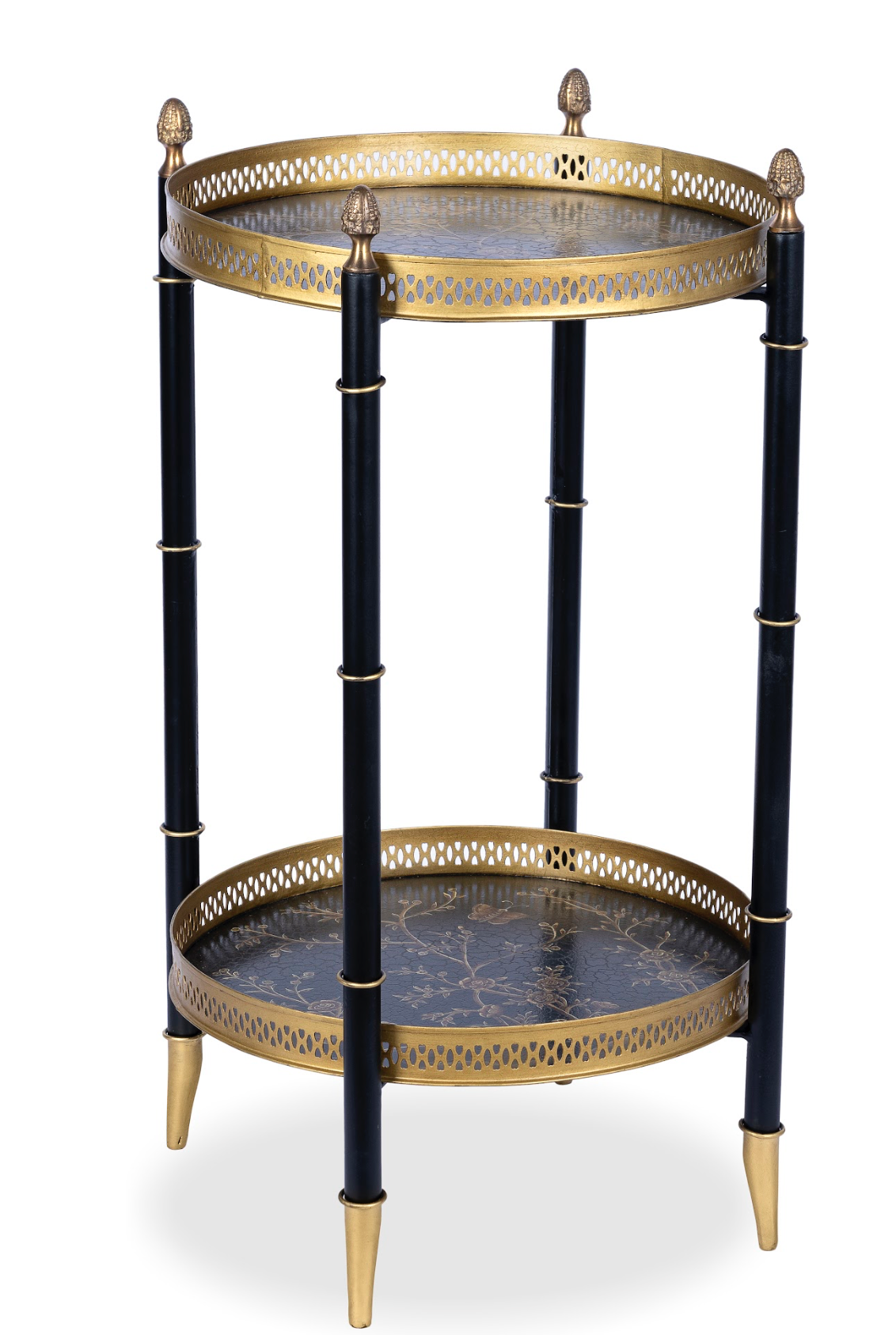 BLACK & GOLD ROUND TWO TIER SHELF TABLE