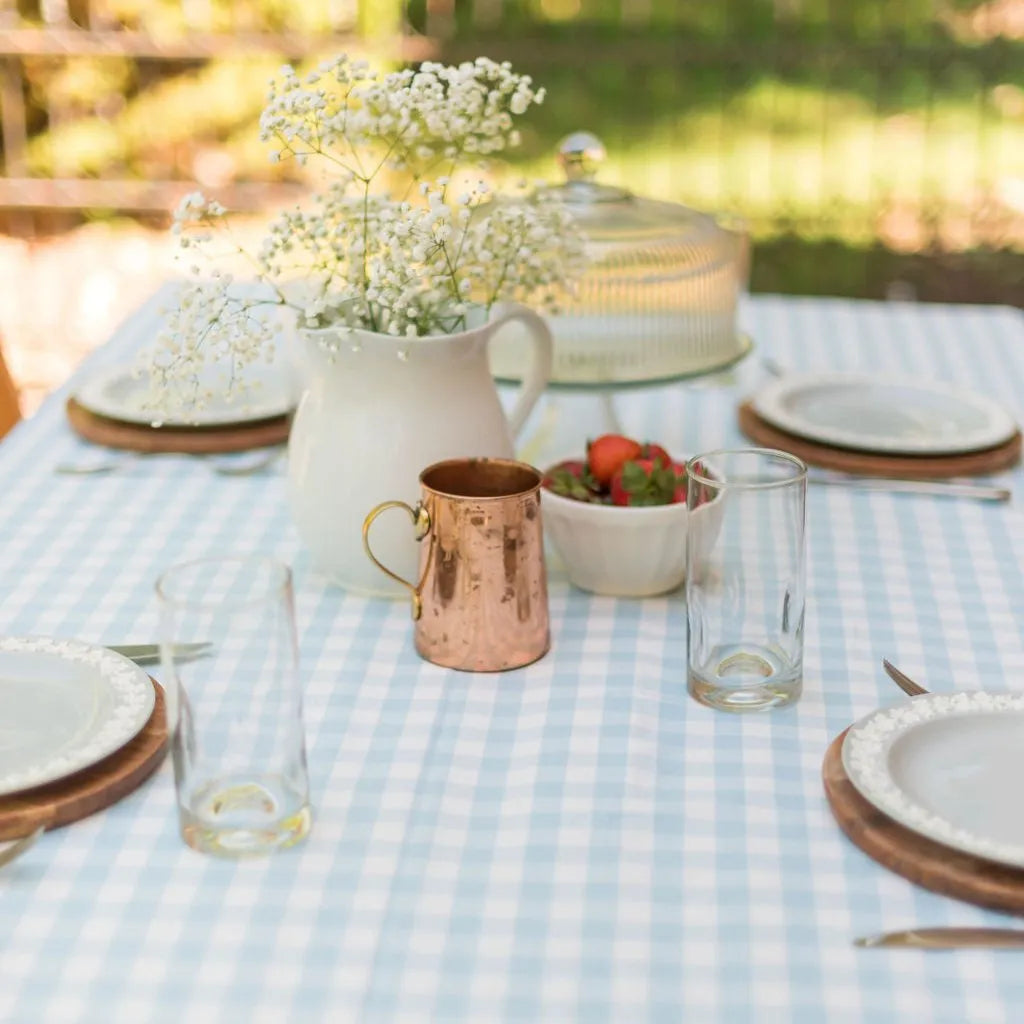 Blue Ruffled Gingham Tablecloth