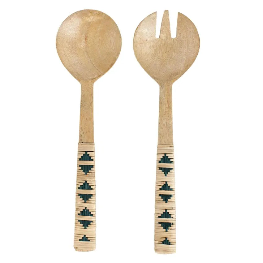 Geo Woven Mango Wood Salad Servers