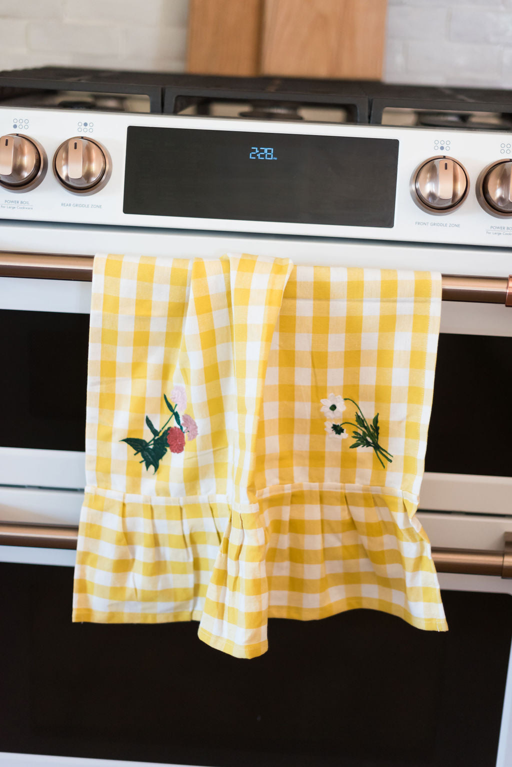 Yellow Gingham Ruffled Dish Towel