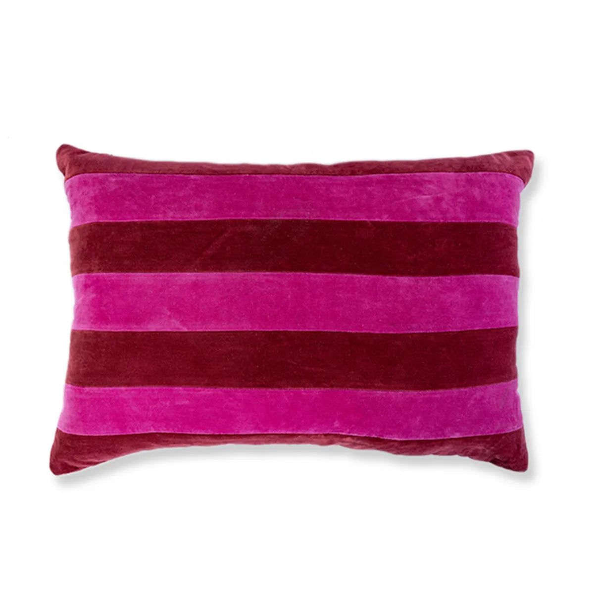 Striped Velvet Lumbar Pillow - Wine + Hot Pink