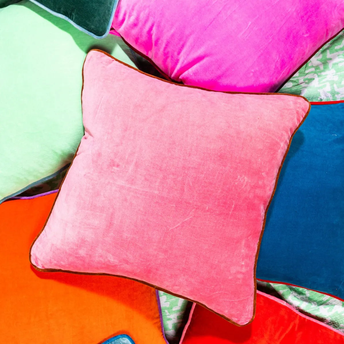 Charliss Velvet Pillow - Light Pink + Rust