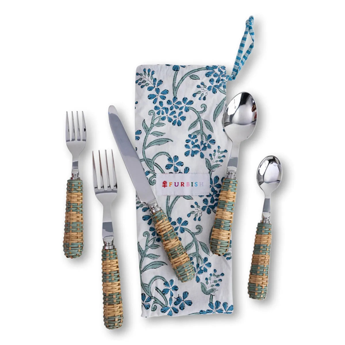 Rattan Cutlery S/5 - Blue