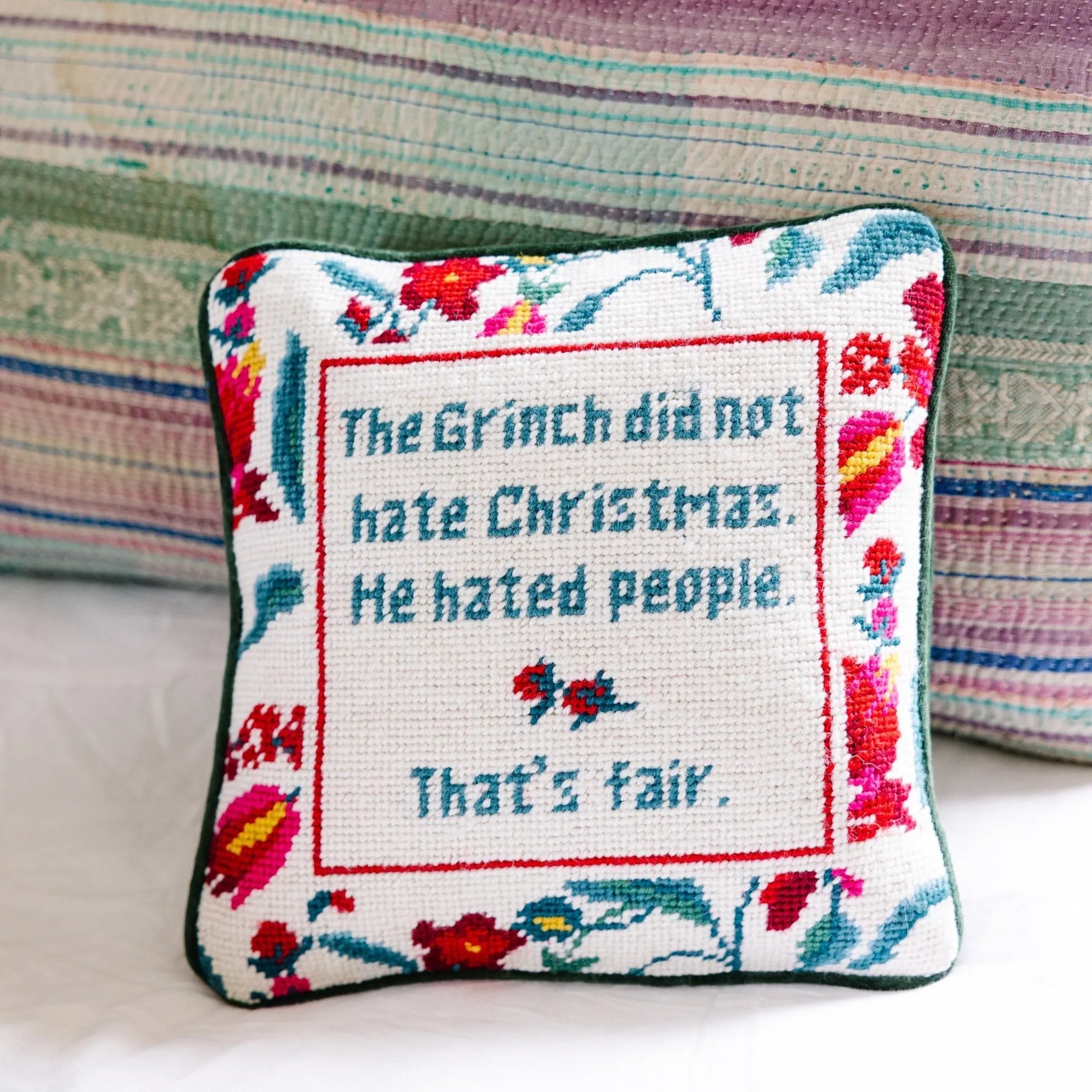 The Grinch Needlepoint Pillow