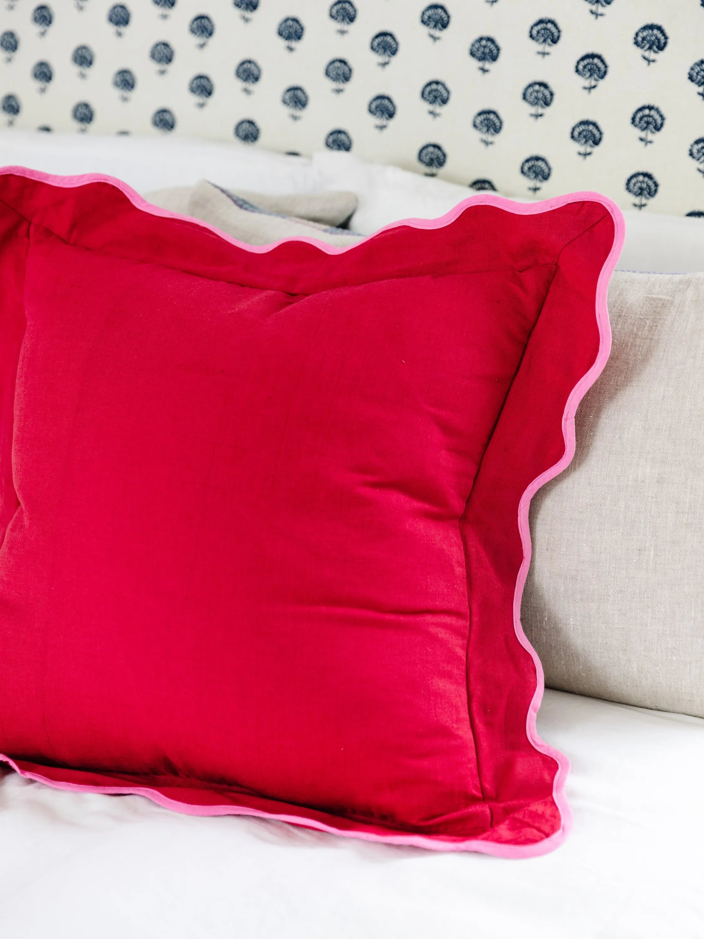 Darcy Linen Pillow - Wine + Neon Pink