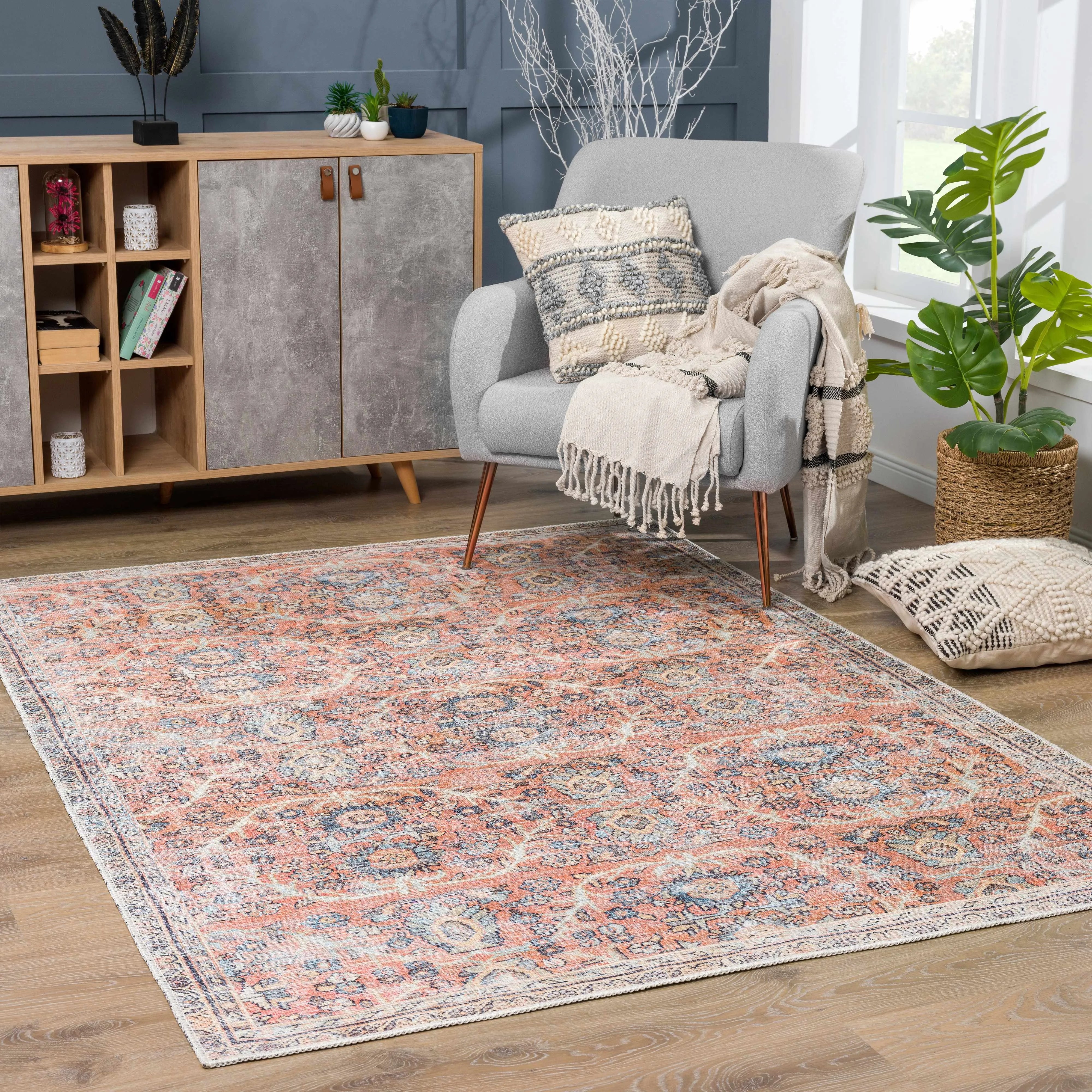 Peach & Blue Washable Area Rug - Clearance