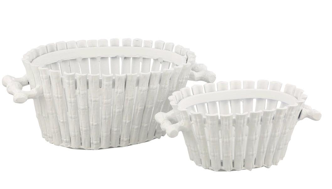 The Enchanted Home Tole Bamboo Planter in White with Liner