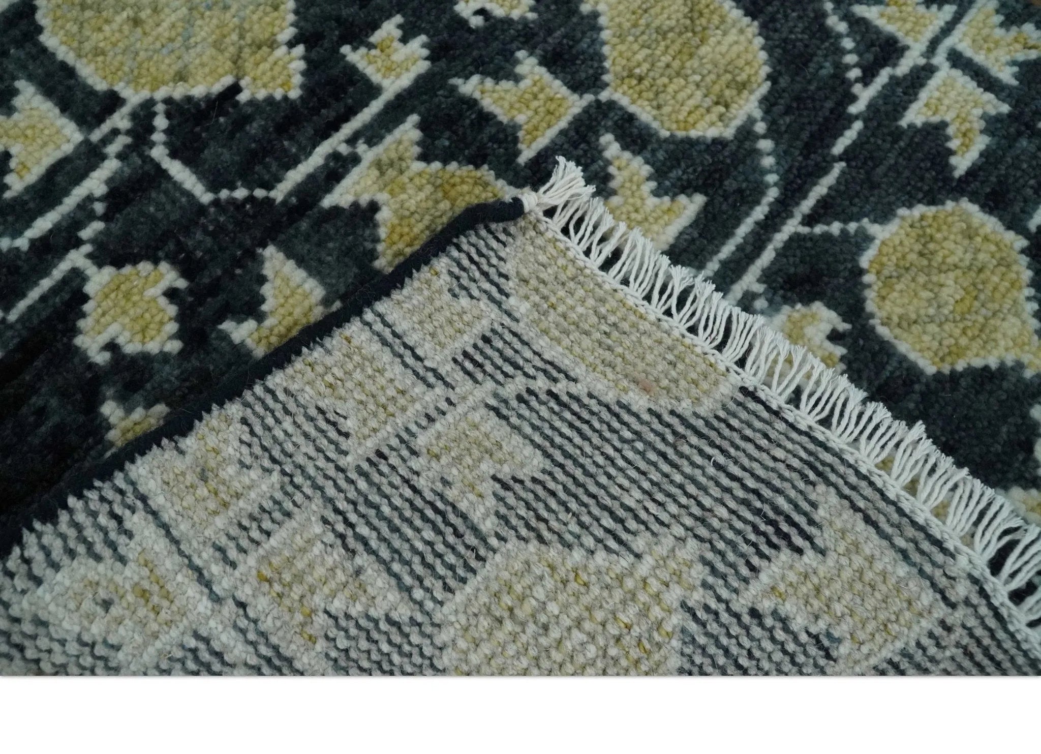 2x3 Hand Knotted Black and Beige Traditional Antique Style Wool Rug | TRDCP124623