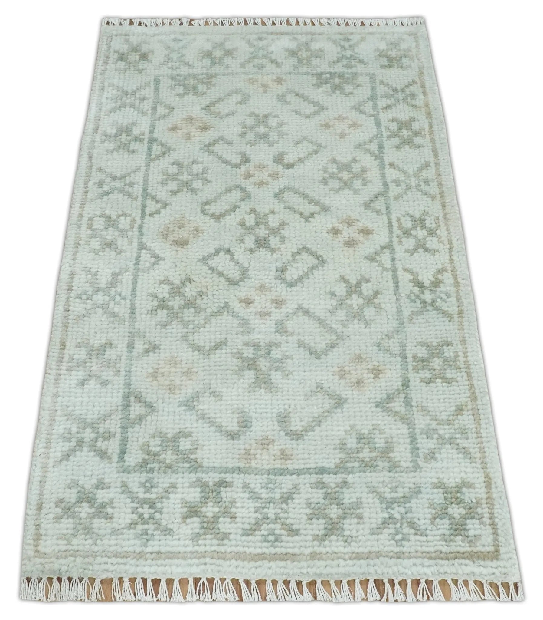 2x3 Hand Knotted Gray and Silver Oushak Wool Rug, Entryway Rug | TRDCP125023