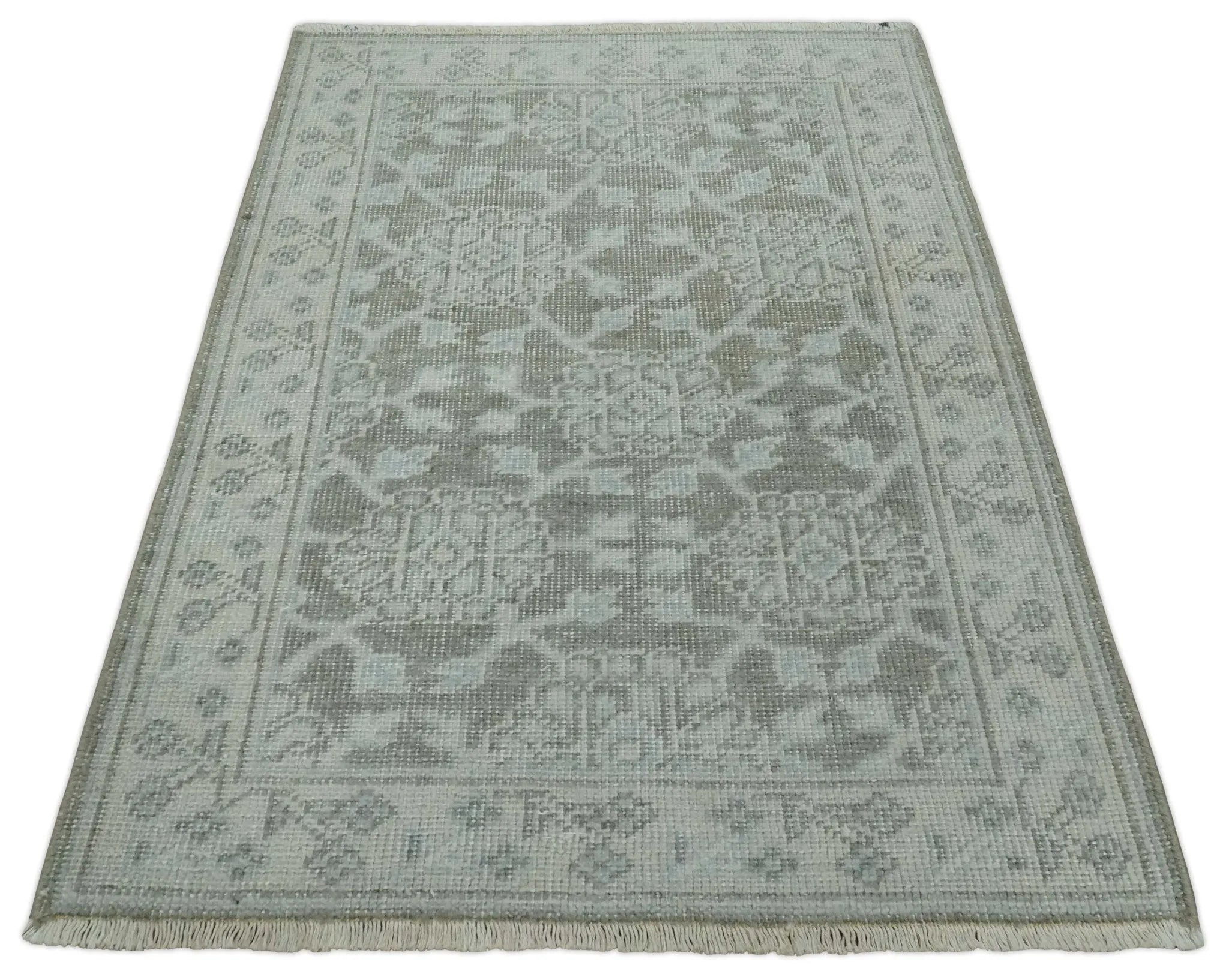 2x3 Hand Knotted Ivory and Gray Traditional Persian Oushak Wool Rug | N2623