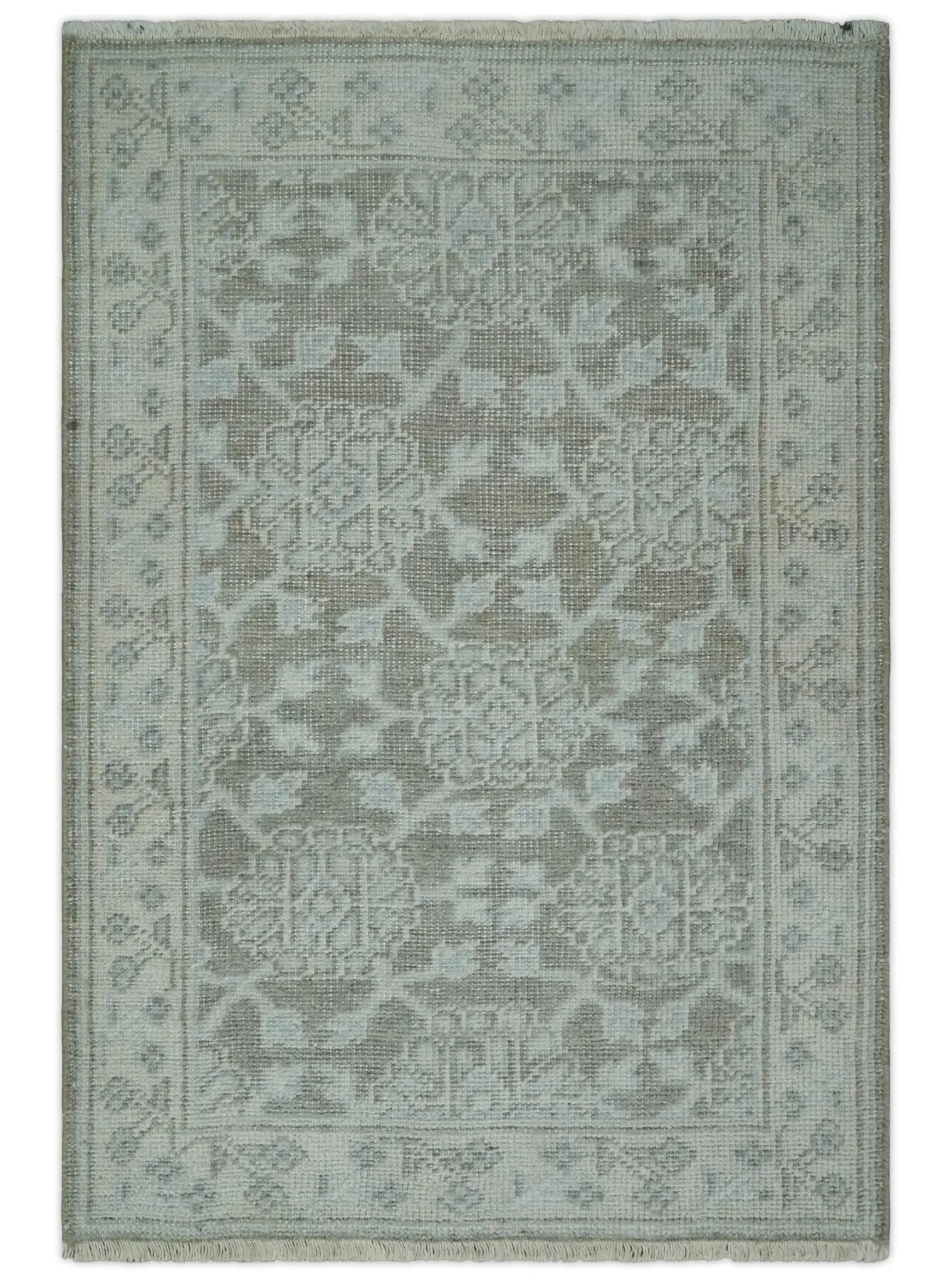 2x3 Hand Knotted Ivory and Gray Traditional Persian Oushak Wool Rug | N2623