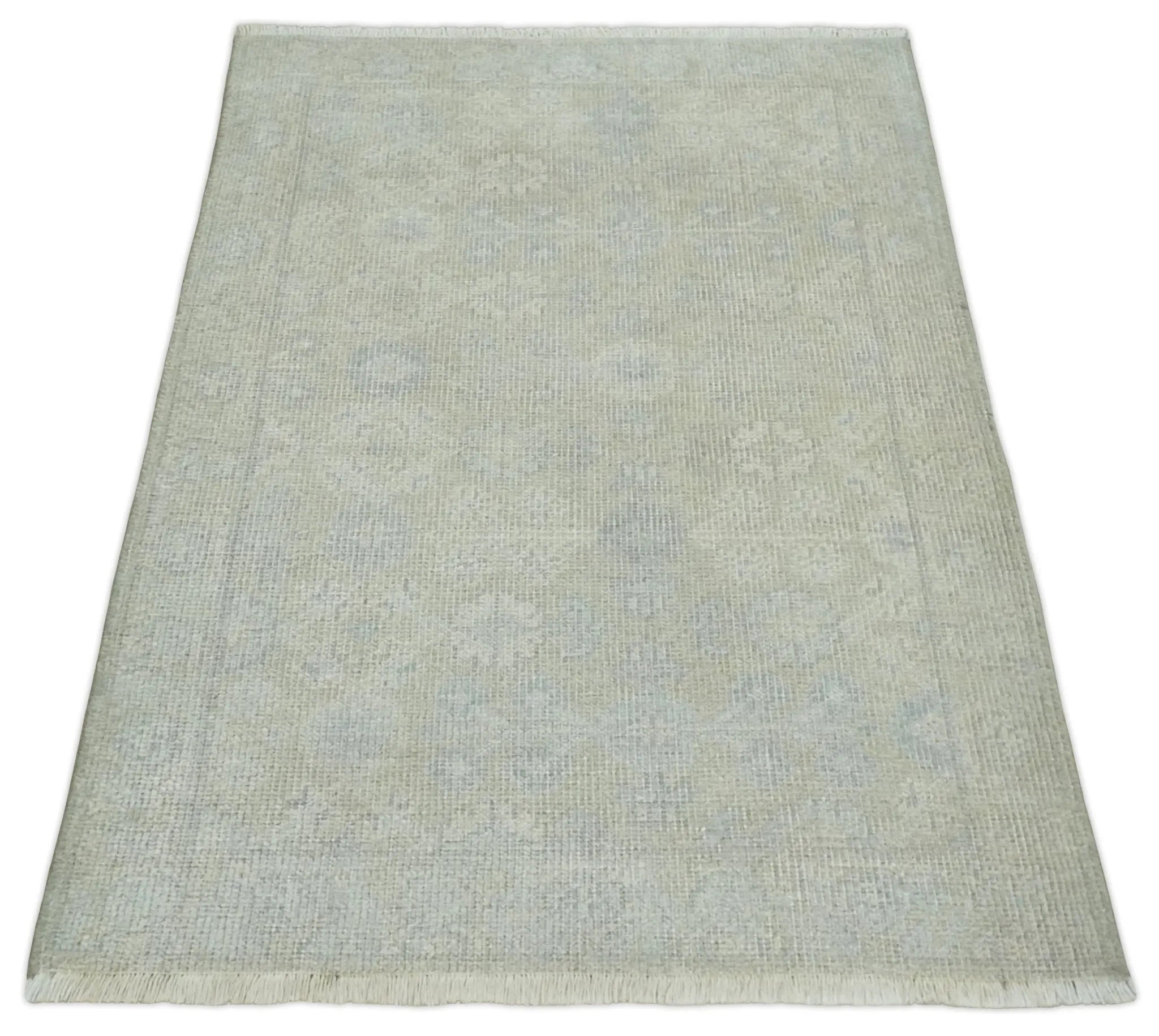 2x3 Hand Knotted Ivory and Gray Traditional Persian Oushak Wool Rug | N723