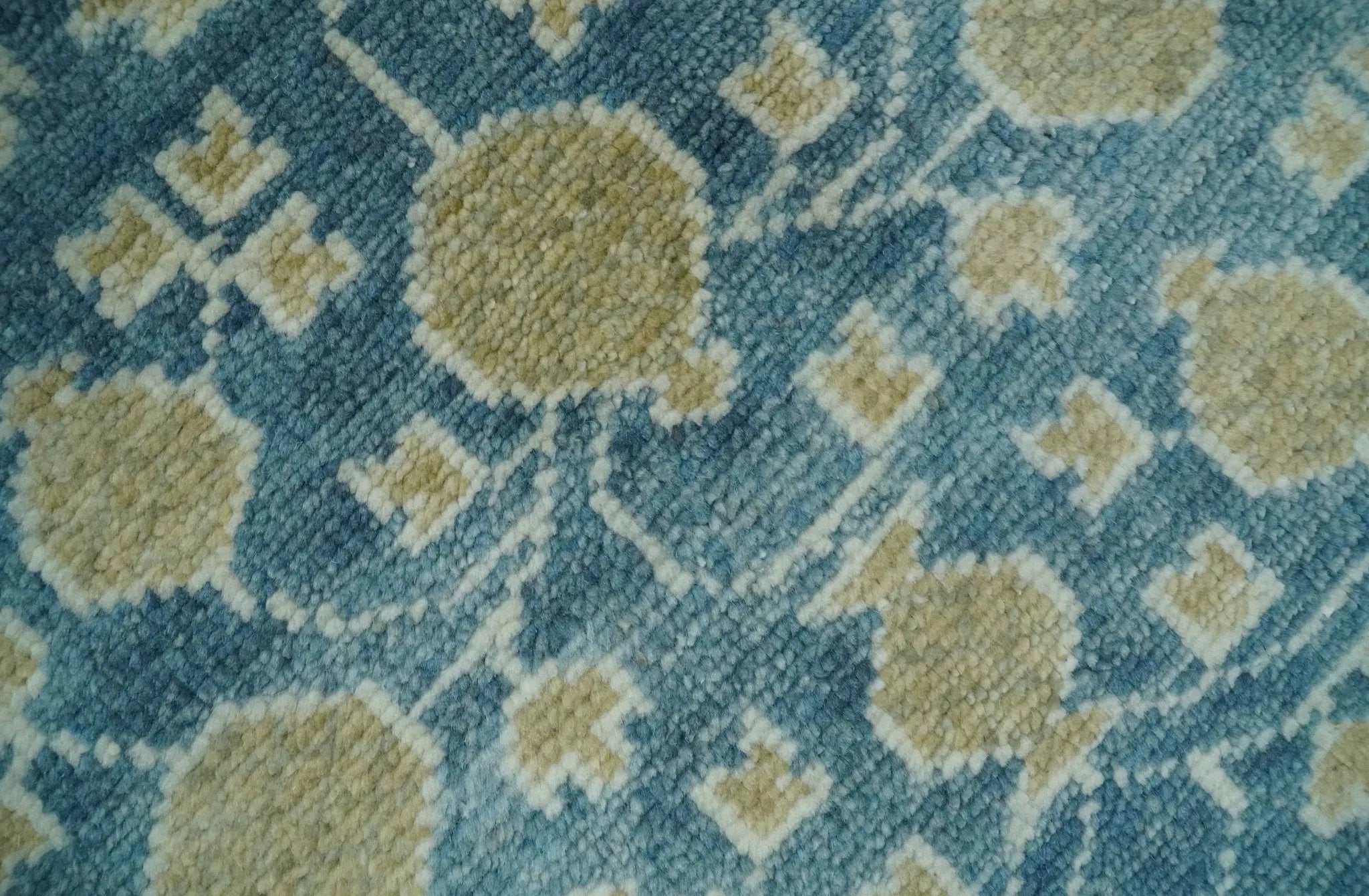 2x3 Hand Knotted Teal and Beige Balloon shape Oushak Wool Area Rug