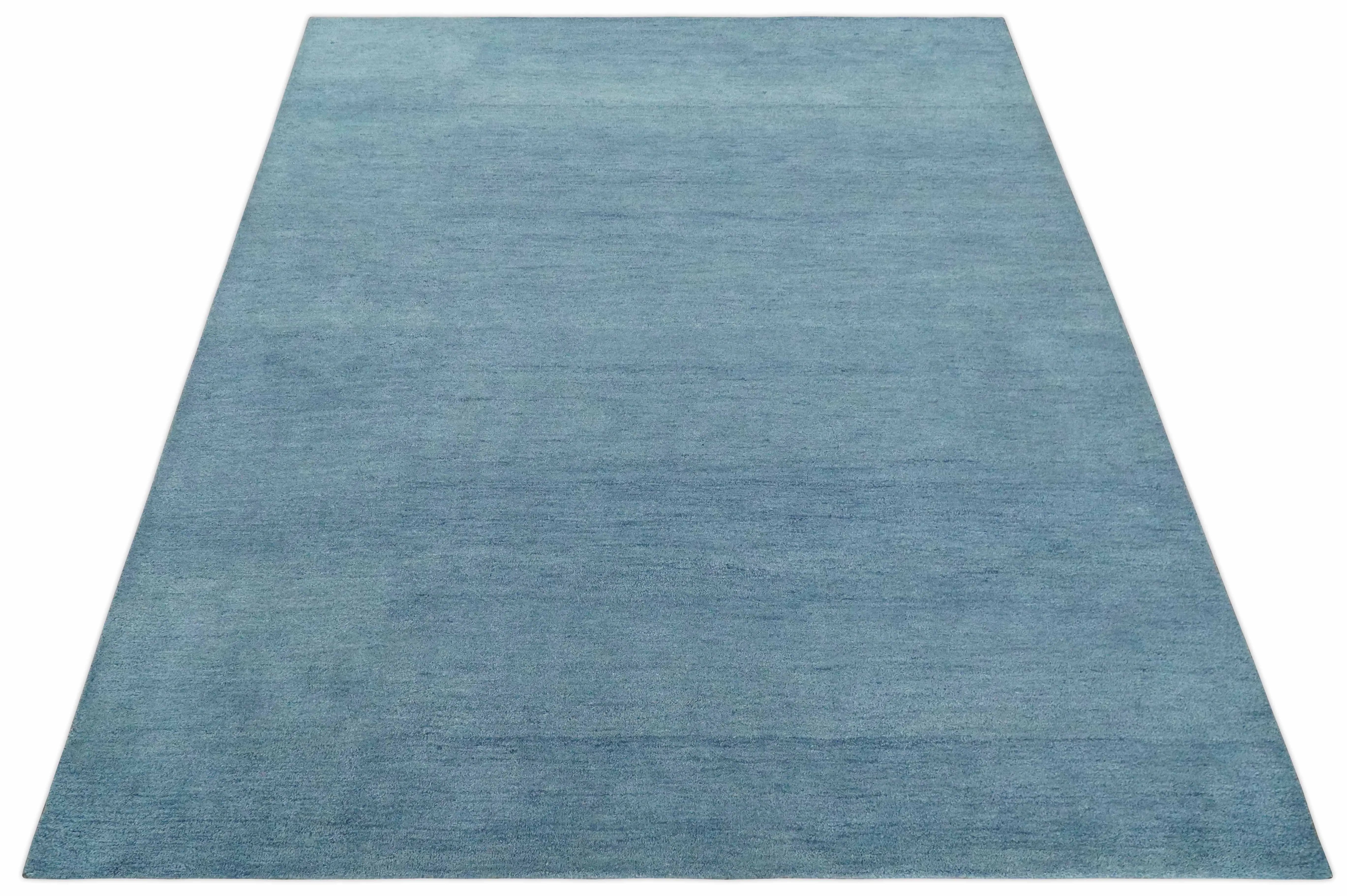 Custom Made Solid Plane Light Blue Woolen Hand Tufted wool area Rug