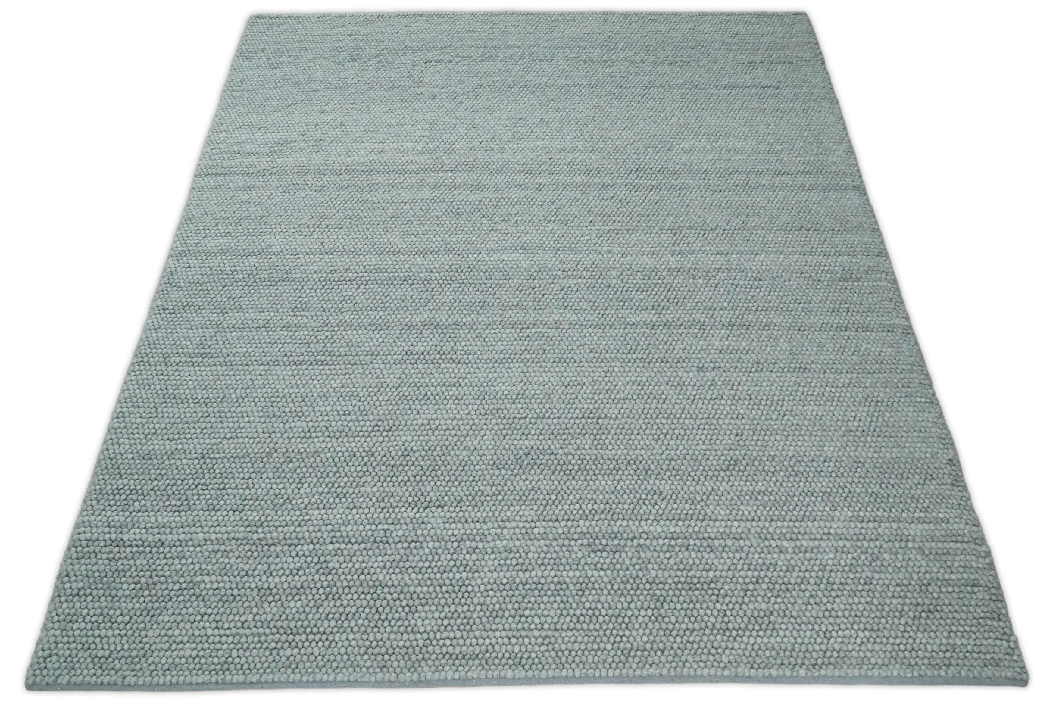 6x9 and 8x10 Solid Gray Wool Blend Felted Chunky Hand Woven Area Rug | DOV5