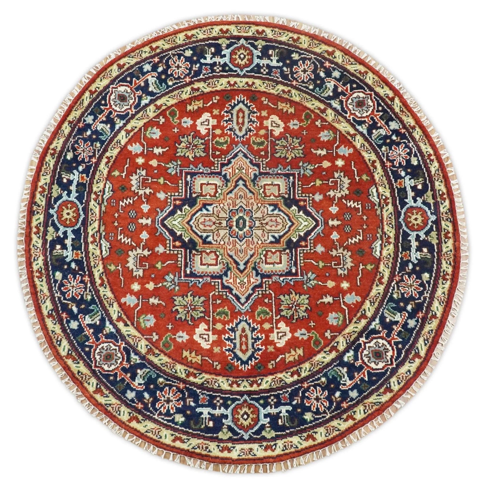 Ready to ship Rust and Blue Hand Knotted Traditional Persian Heriz Serapi Rug