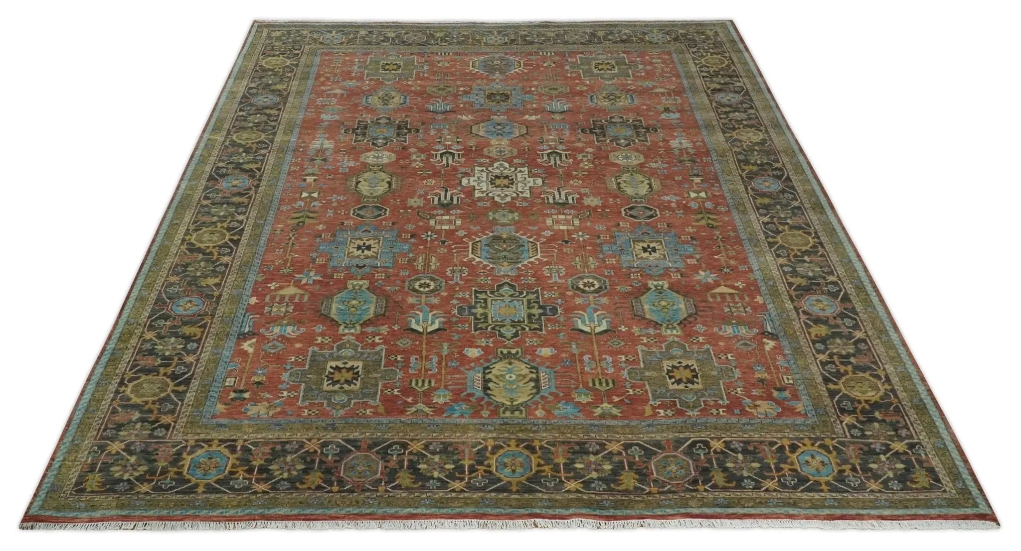 3x5, 4x6 and 10x14 Rust, Charcoal and Beige Hand Knotted Antique Serapi Wool Area Rug