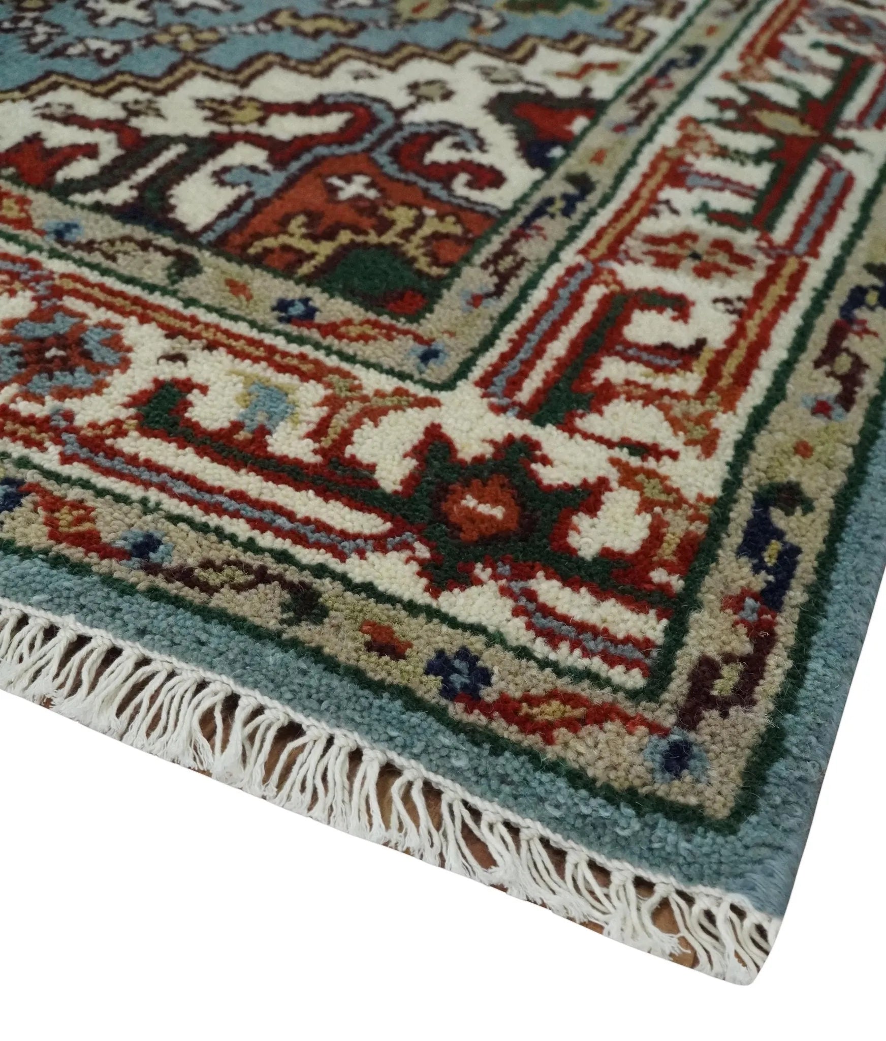 3x5 and 4x6 Mustard, Aqua and Ivory and Brown Traditional Hand knotted wool Area Rug