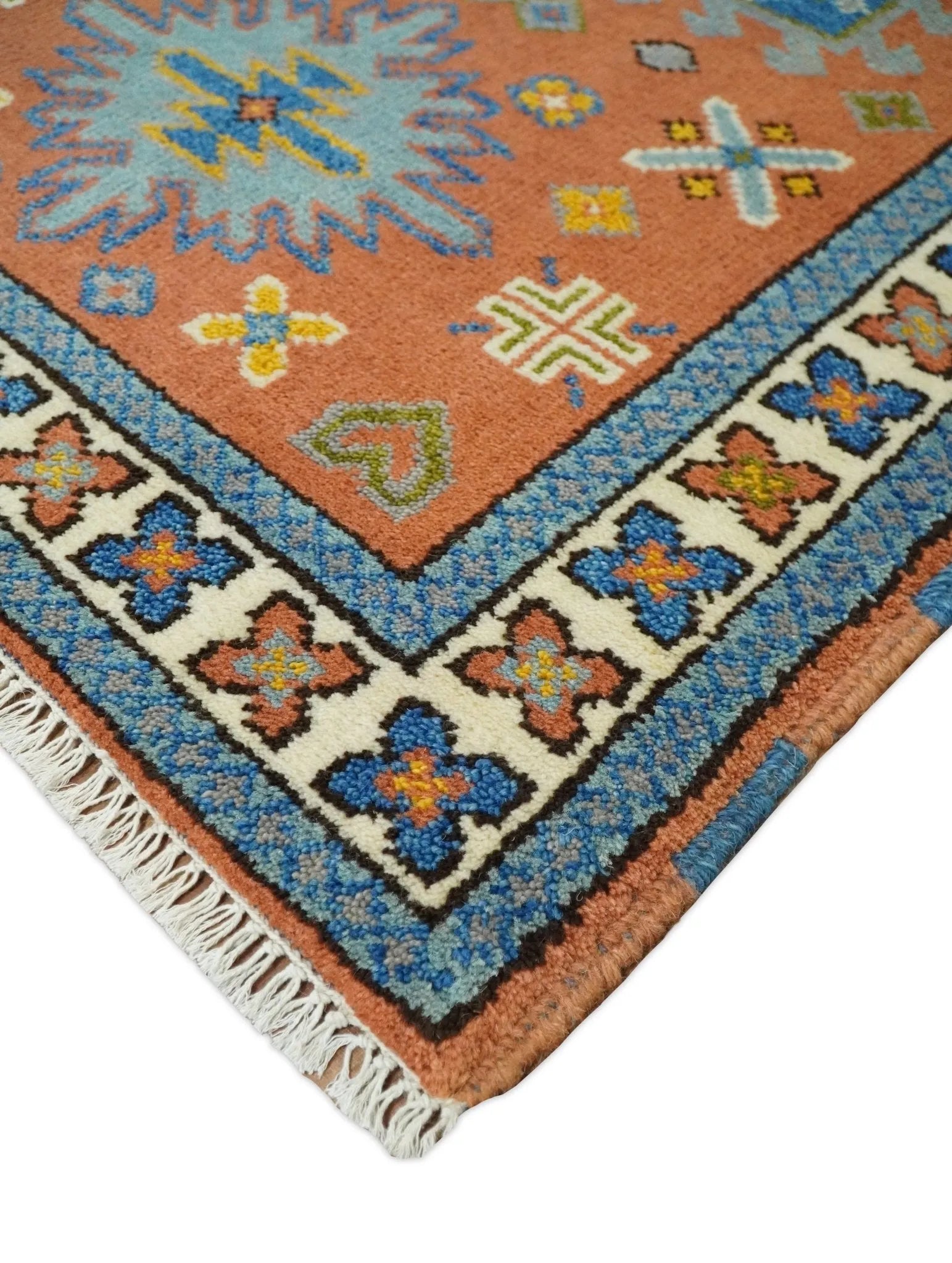 3x5 Rust and BIue Wool Hand Knotted traditional Vintage Antique Southwestern Tribal Kazak | TRDCP38135