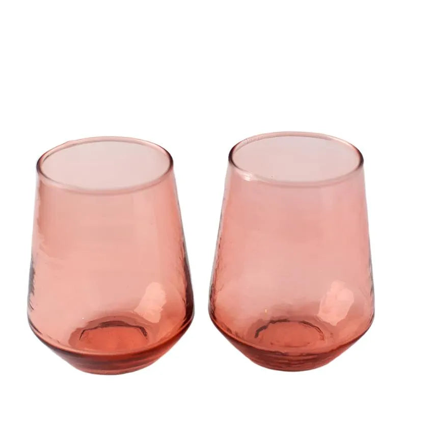 Handblown Hammered Glass Water Tumbler, Blush - set of 4