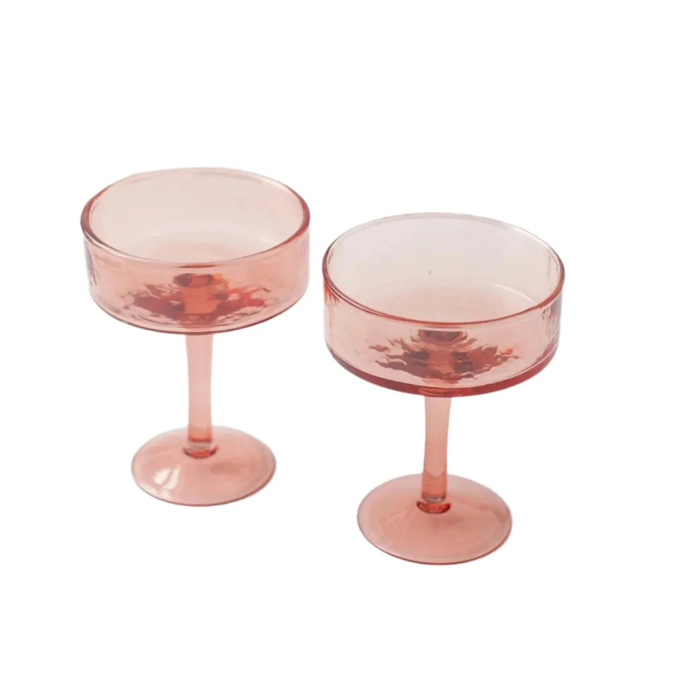 Handblown Hammered Coupe Cocktail Glasses, Blush - set of 4