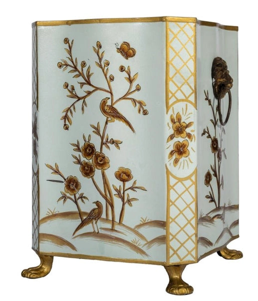 The Enchanted Home Scalloped Chinoiserie Wastepaper Basket in Soft Green/Gold