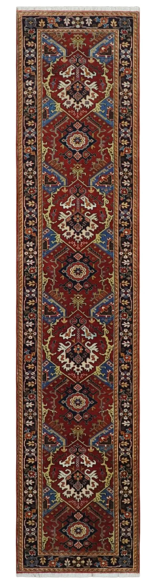 4x8 and Runner Hand Knotted Brown and Black Traditional Heriz Serapi Wool Area Rug