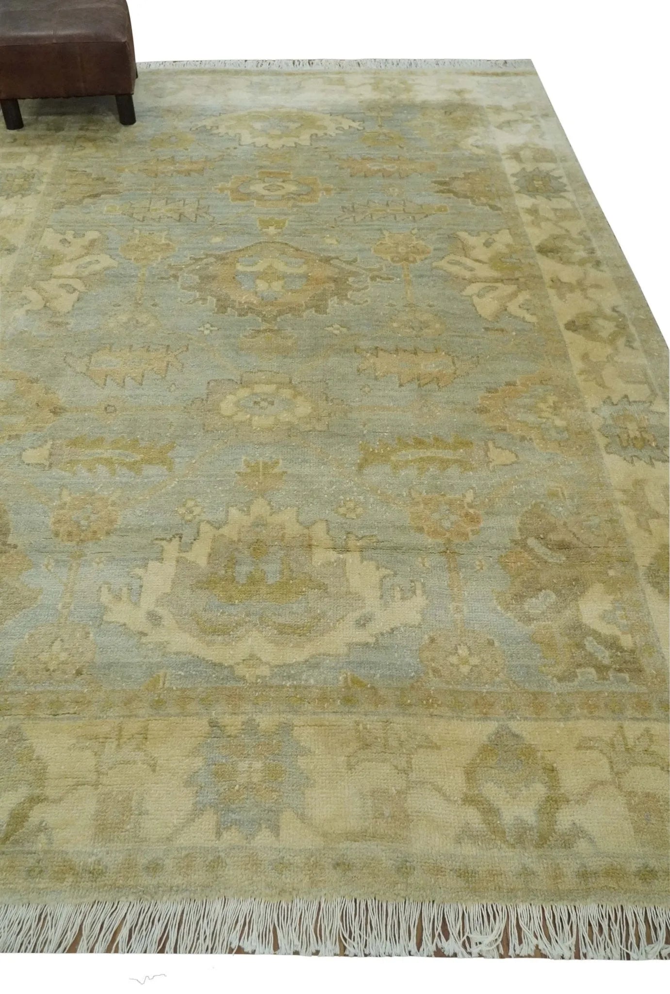 5.8x8.6 Traditional Silver, Beige and Brown Antique Style Hand knotted Oushak wool Area Rug