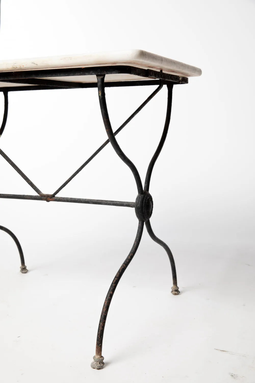 French Marble Cast Iron Curule Bistro Table