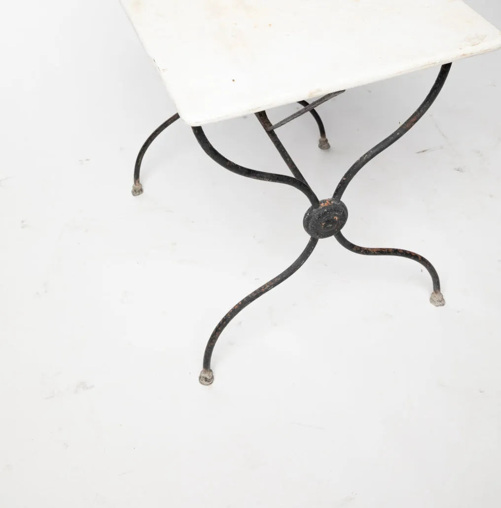 French Marble Cast Iron Curule Bistro Table