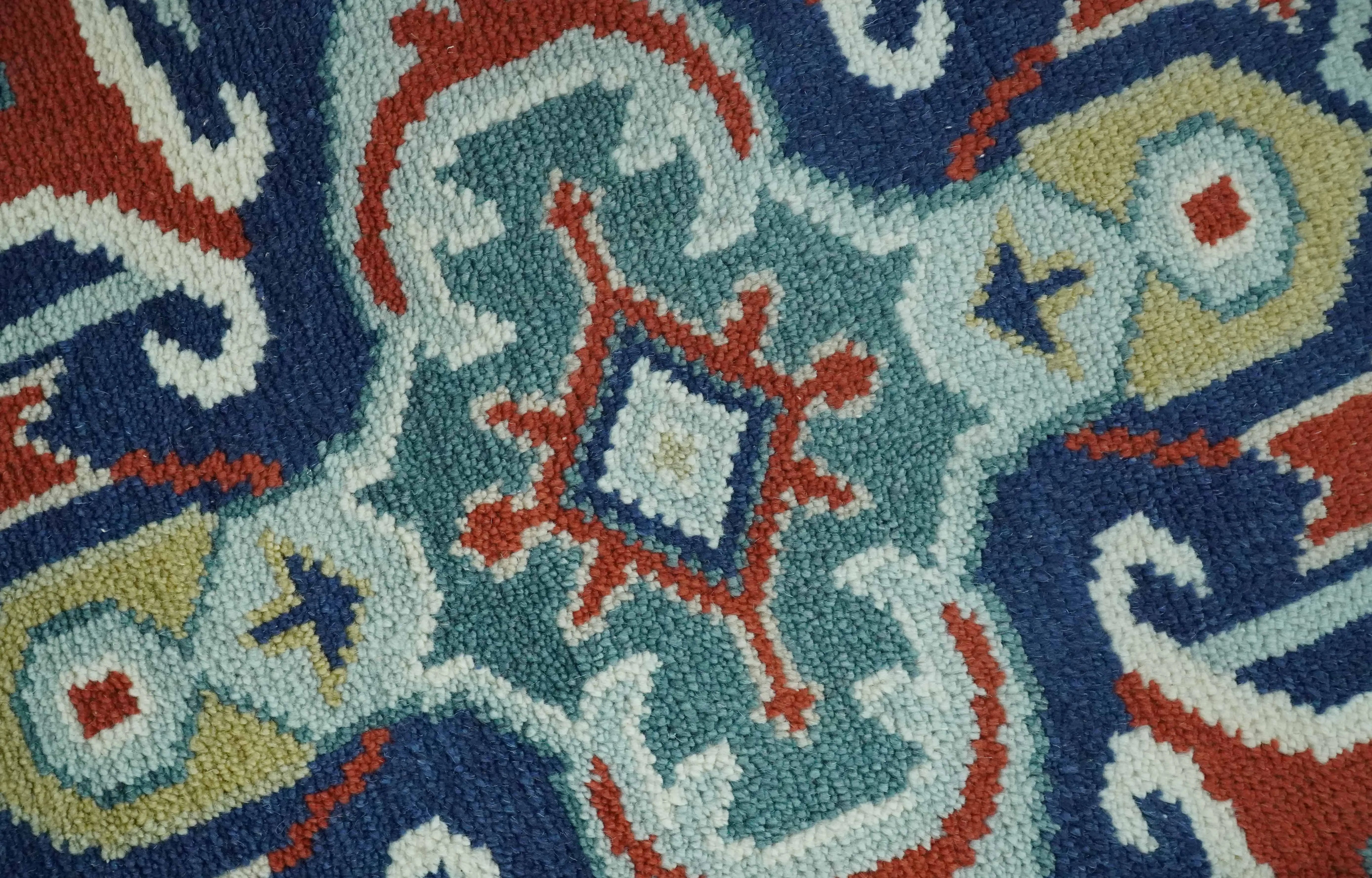 Custom Made Rust, Blue and Silver hand knotted Traditional Heriz wool area rug