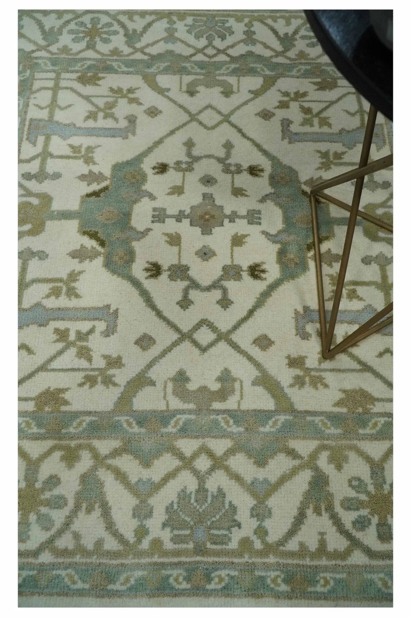 5x5 Square Hand Knotted Oriental Oushak Ivory and Blue Wool Area Rug | TRDCP151255SS