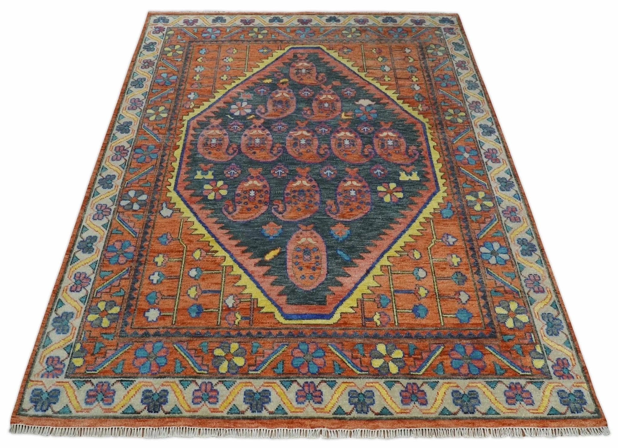 Charcoal, Rust and Beige Traditional Design Heriz Multi Size wool Area Rug