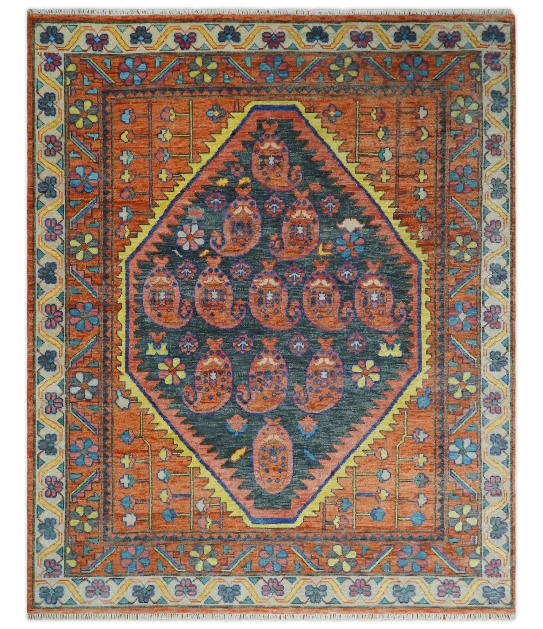 Charcoal, Rust and Beige Traditional Design Heriz Multi Size wool Area Rug