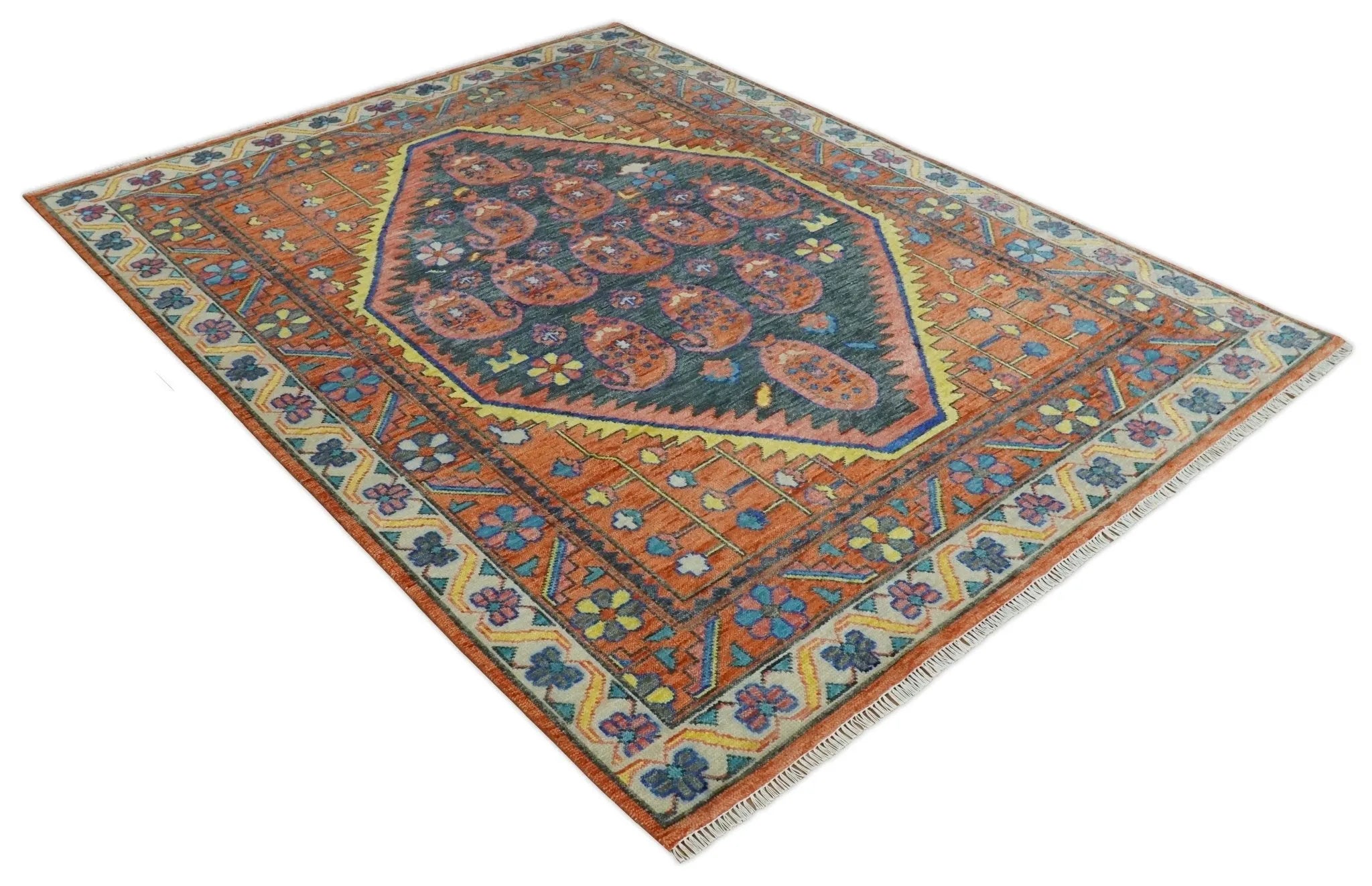 Charcoal, Rust and Beige Traditional Design Heriz Multi Size wool Area Rug