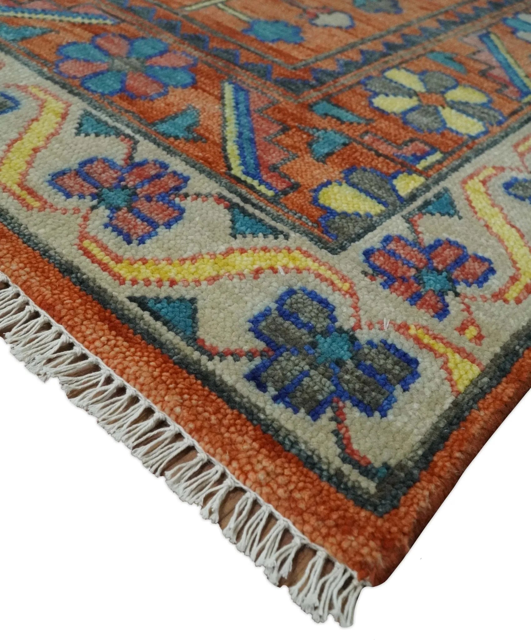 Charcoal, Rust and Beige Traditional Design Heriz Multi Size wool Area Rug