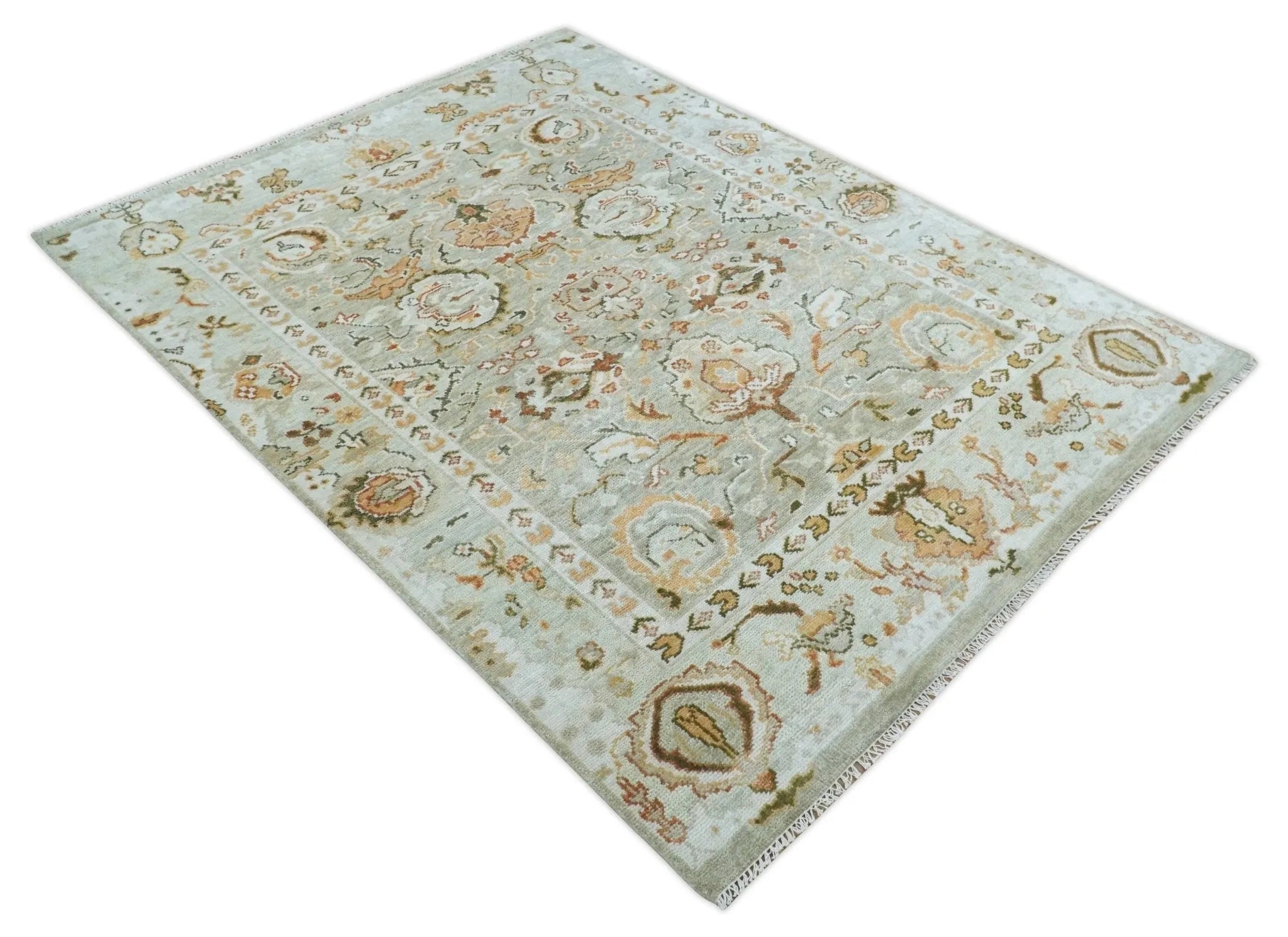 Hand Knotted Antique Peach and Beige Traditional Oushak Custom Made Wool Area Rug