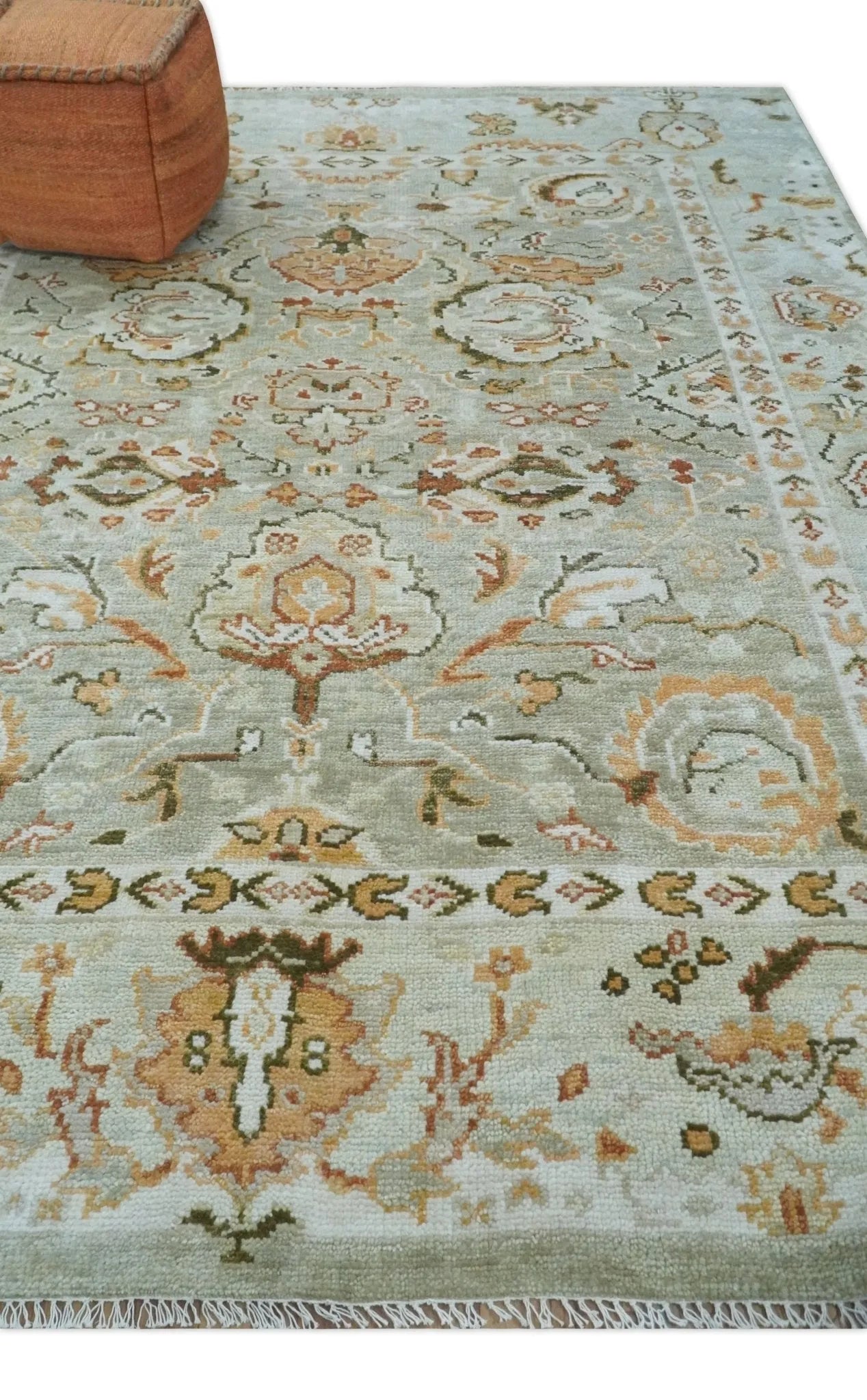 Hand Knotted Antique Peach and Beige Traditional Oushak Custom Made Wool Area Rug