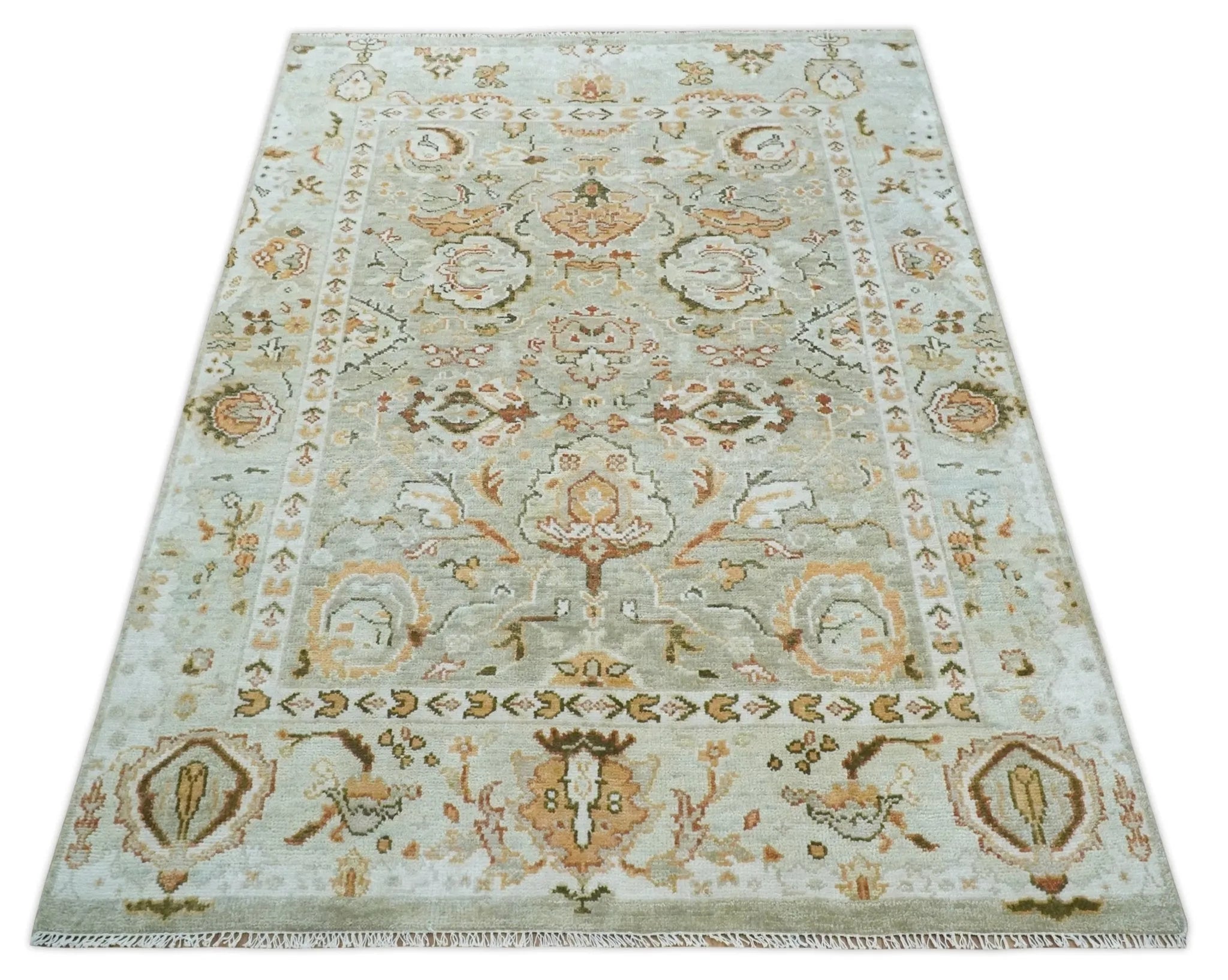 Hand Knotted Antique Peach and Beige Traditional Oushak Custom Made Wool Area Rug