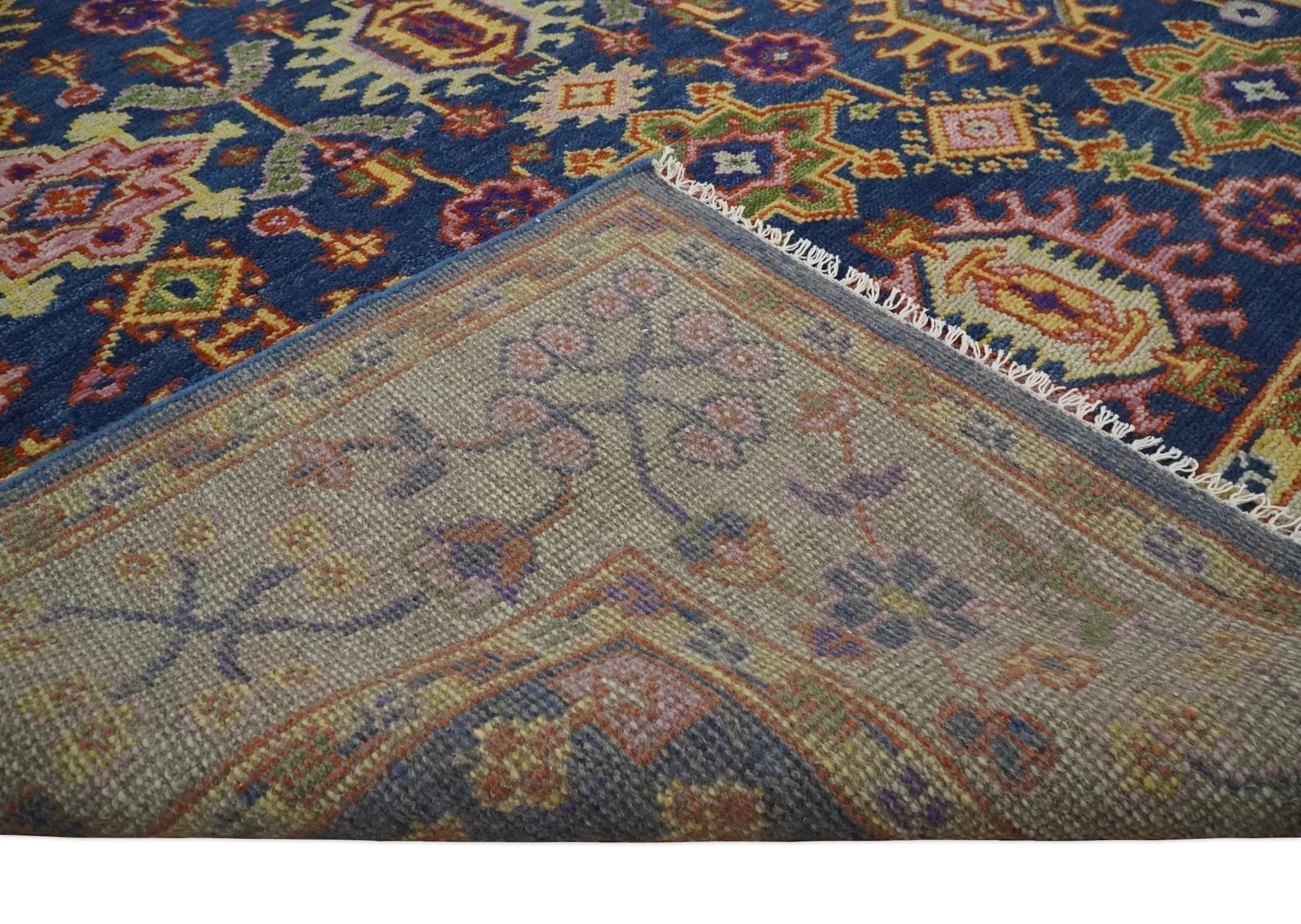 Custom Made Hand Knotted Blue, Gold and Beige Oriental Oushak wool Area Rug