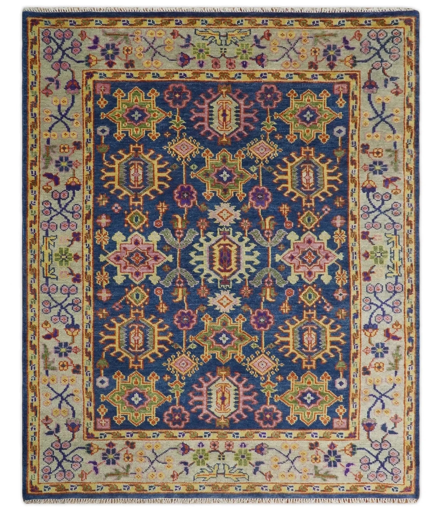 Custom Made Hand Knotted Blue, Gold and Beige Oriental Oushak wool Area Rug