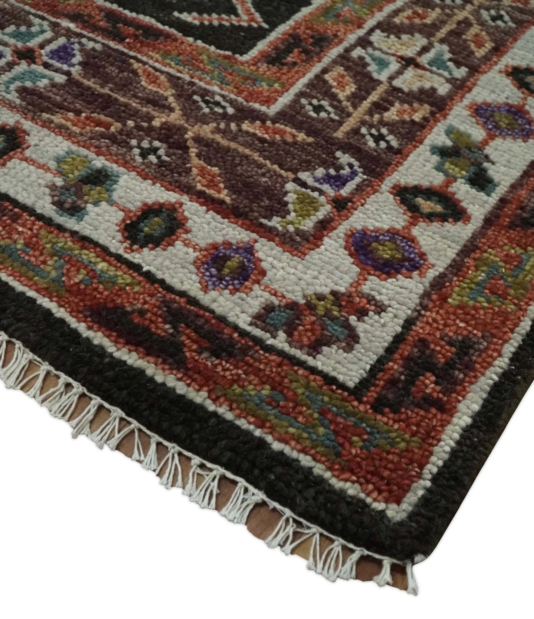 Hand Knotted Rust, Ivory and Black Traditional Antique Multi Size Wool Area Rug