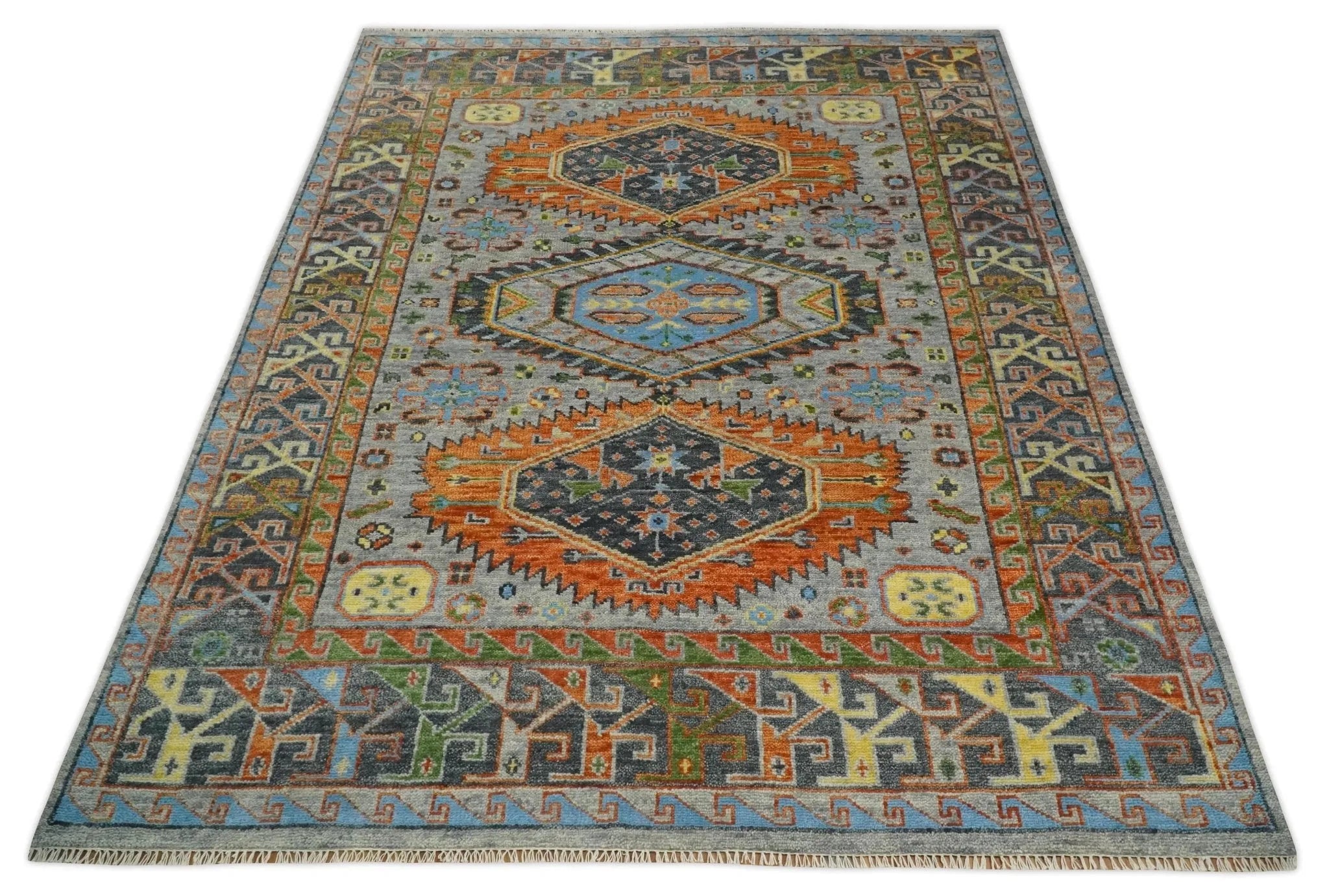 Silver and Rust Oriental Hand Knotted Traditional Living Room Custom made wool Area Rug