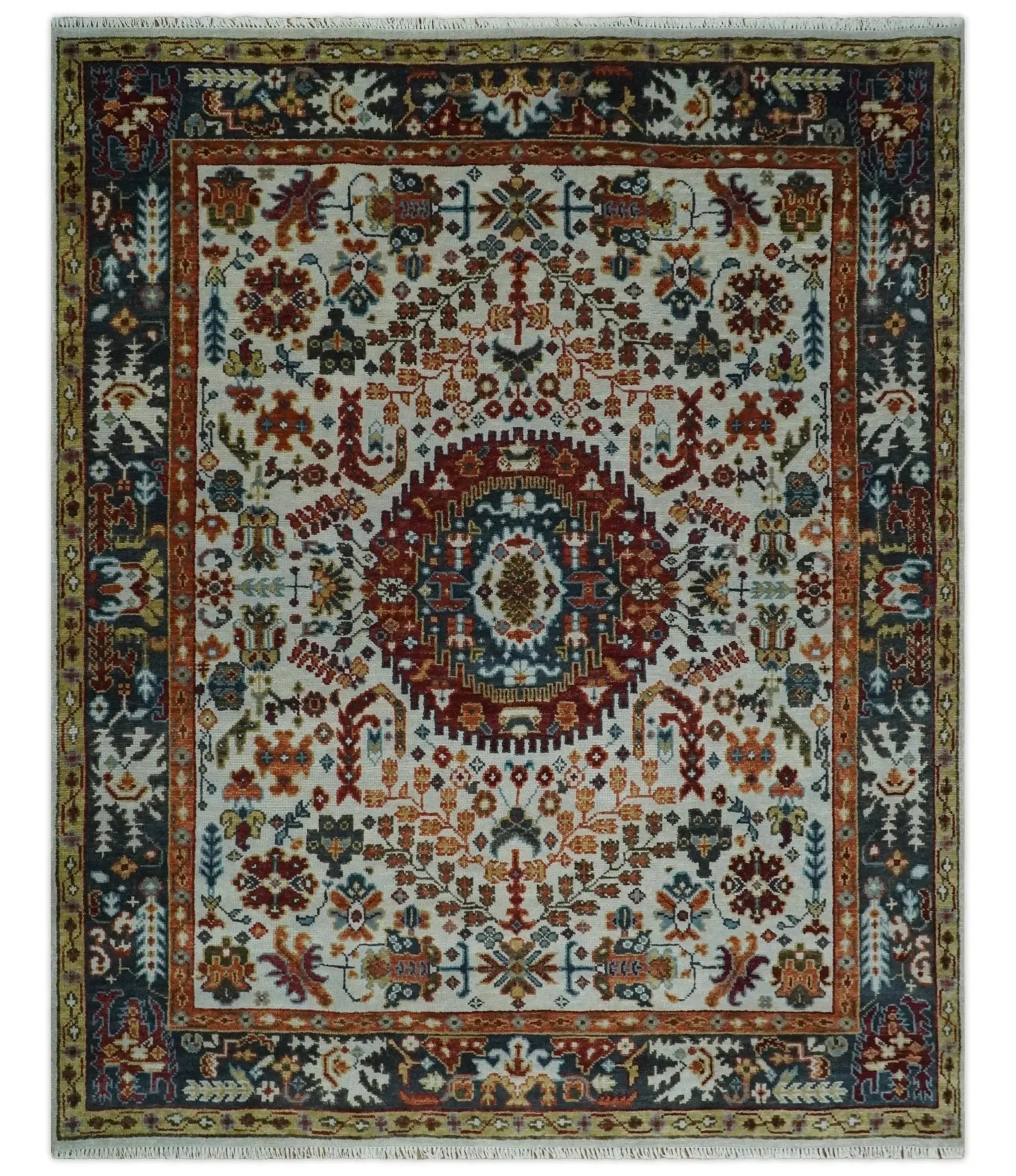 Hand Knotted traditional Oriental Ivory, Rust and Gray Multi Size wool Area Rug