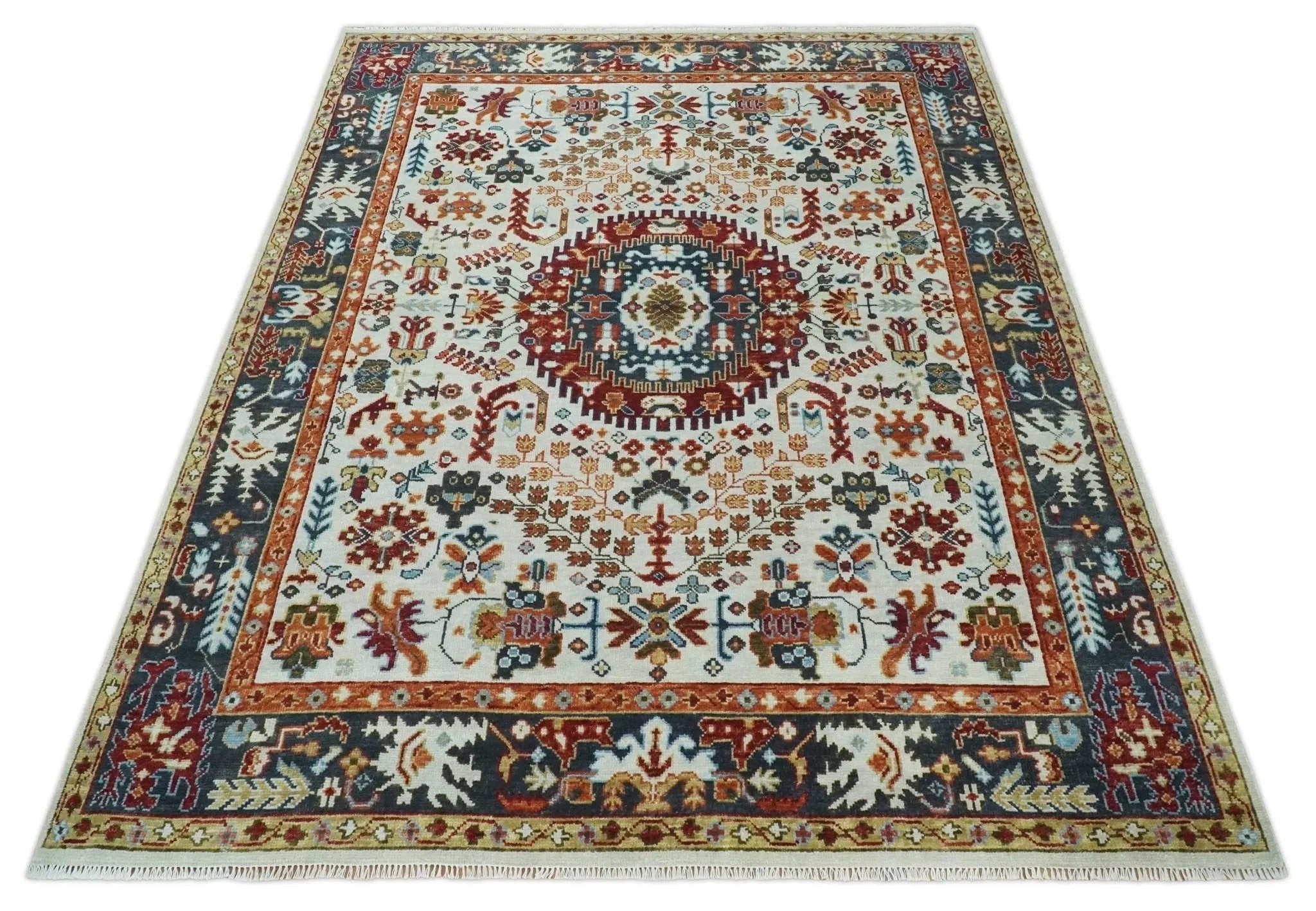 Hand Knotted traditional Oriental Ivory, Rust and Gray Multi Size wool Area Rug